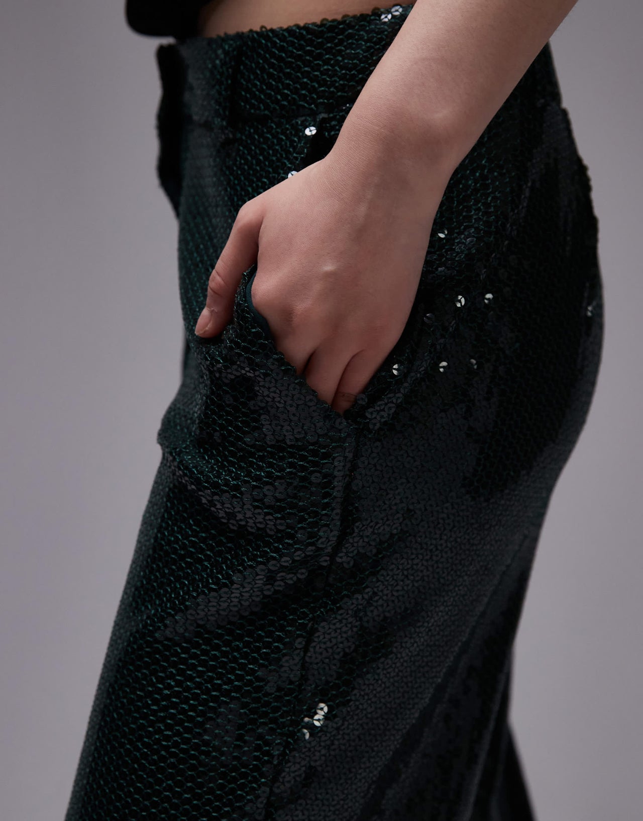 Topshop Petite sequin tailored trouser in green