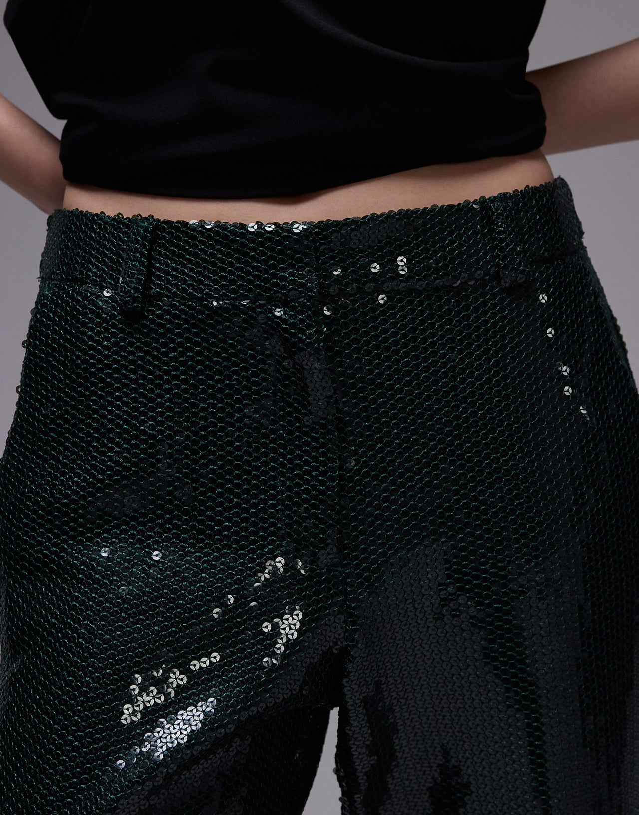 Topshop Petite sequin tailored trouser in green