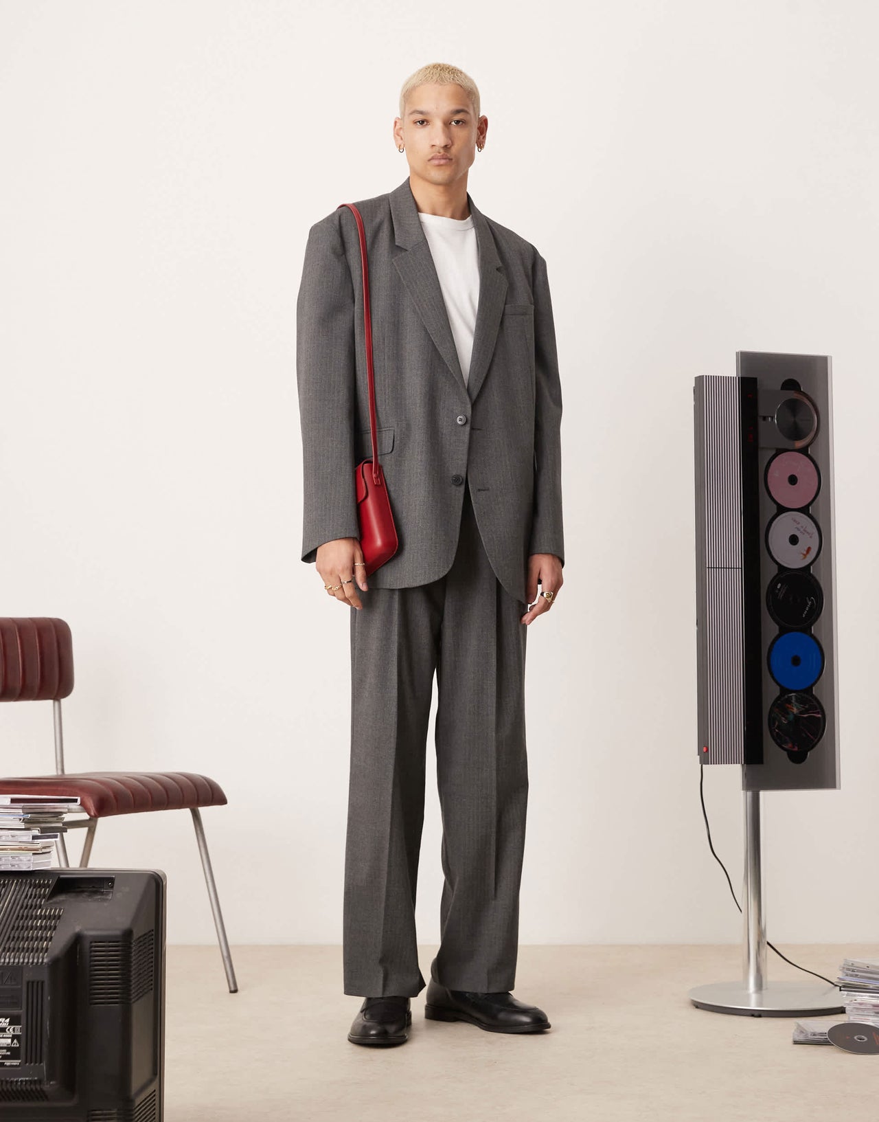 ASOS DESIGN slouchy oversized suit jacket in charcoal mini herringbone