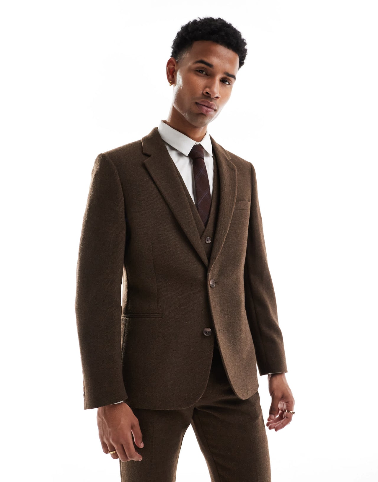 ASOS DESIGN skinny suit jacket with wool in brown twill
