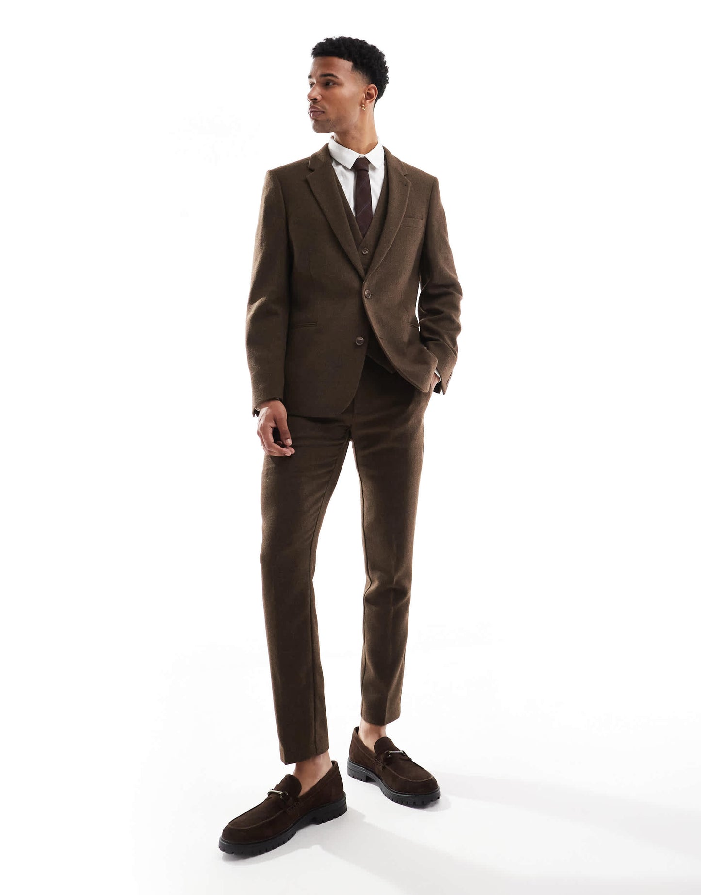 ASOS DESIGN skinny suit jacket with wool in brown twill