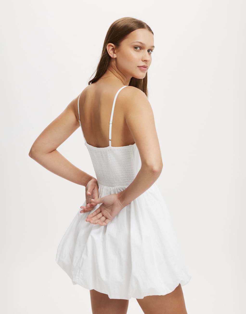 Cotton:On Bubble hem mini dress in white