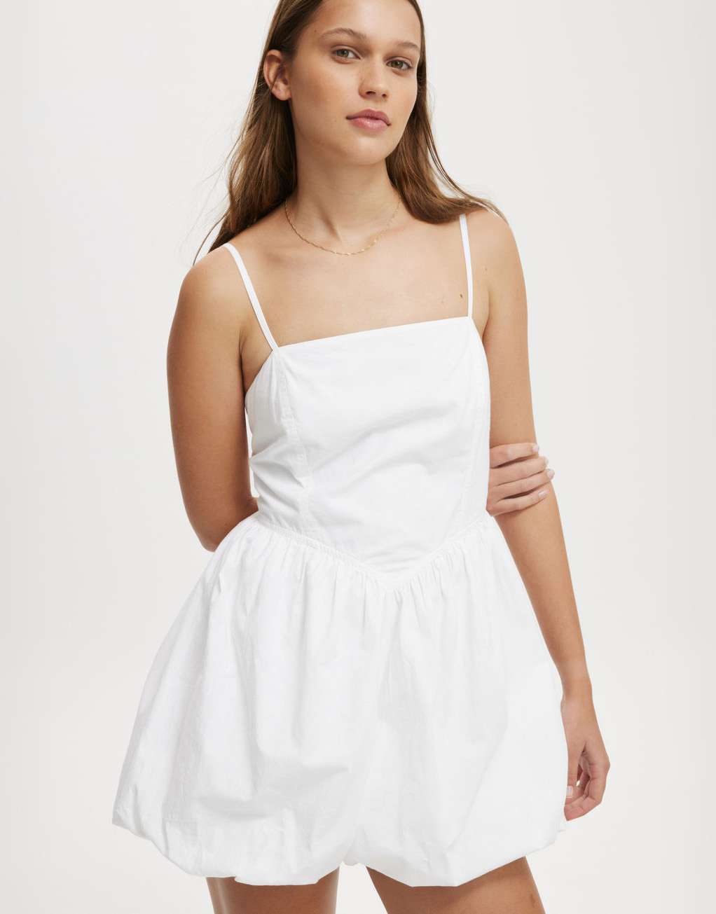 Cotton:On Bubble hem mini dress in white