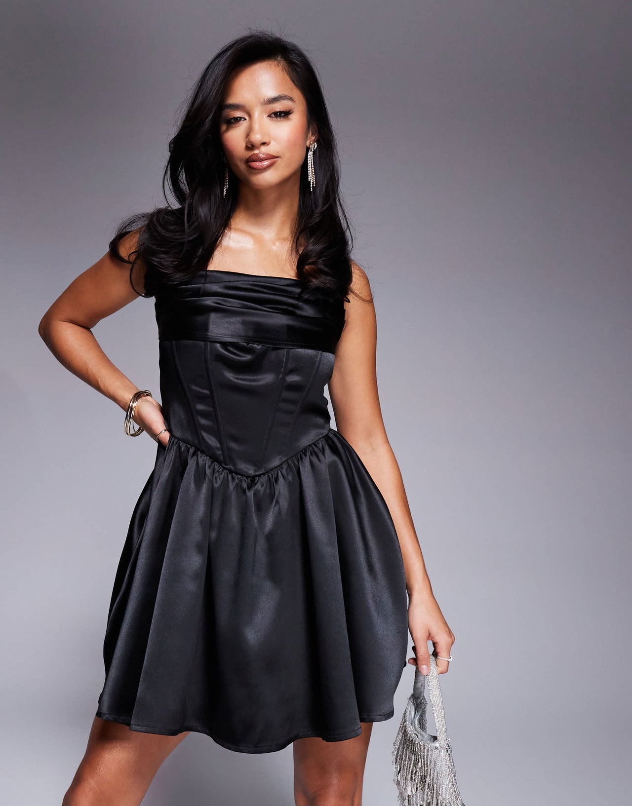 Jaded Rose Petite cowl satin midi dress in black