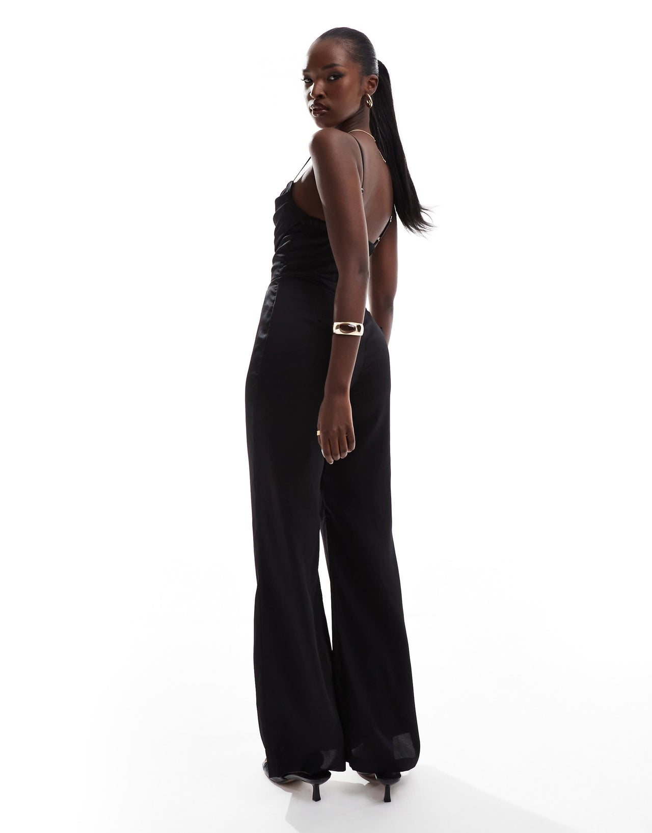 Jaded Rose satin corset jumpsuit in black