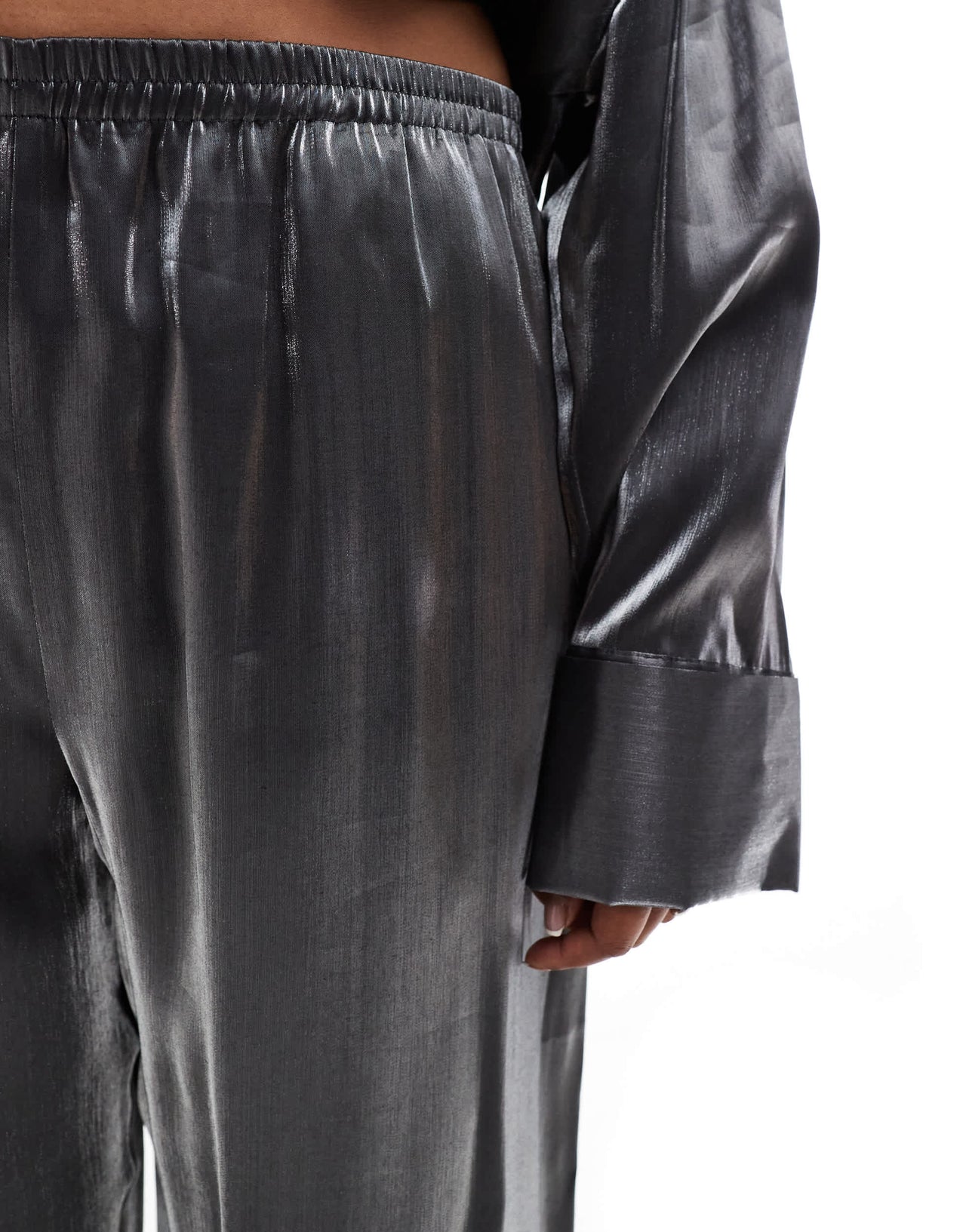 ASOS DESIGN Curve satin pull on trouser in silver co-ord