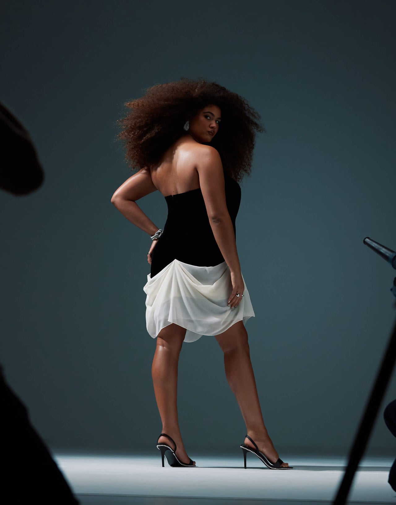 ASOS DESIGN Curve structured velvet mini dress with contrast draped chiffon skirt in black