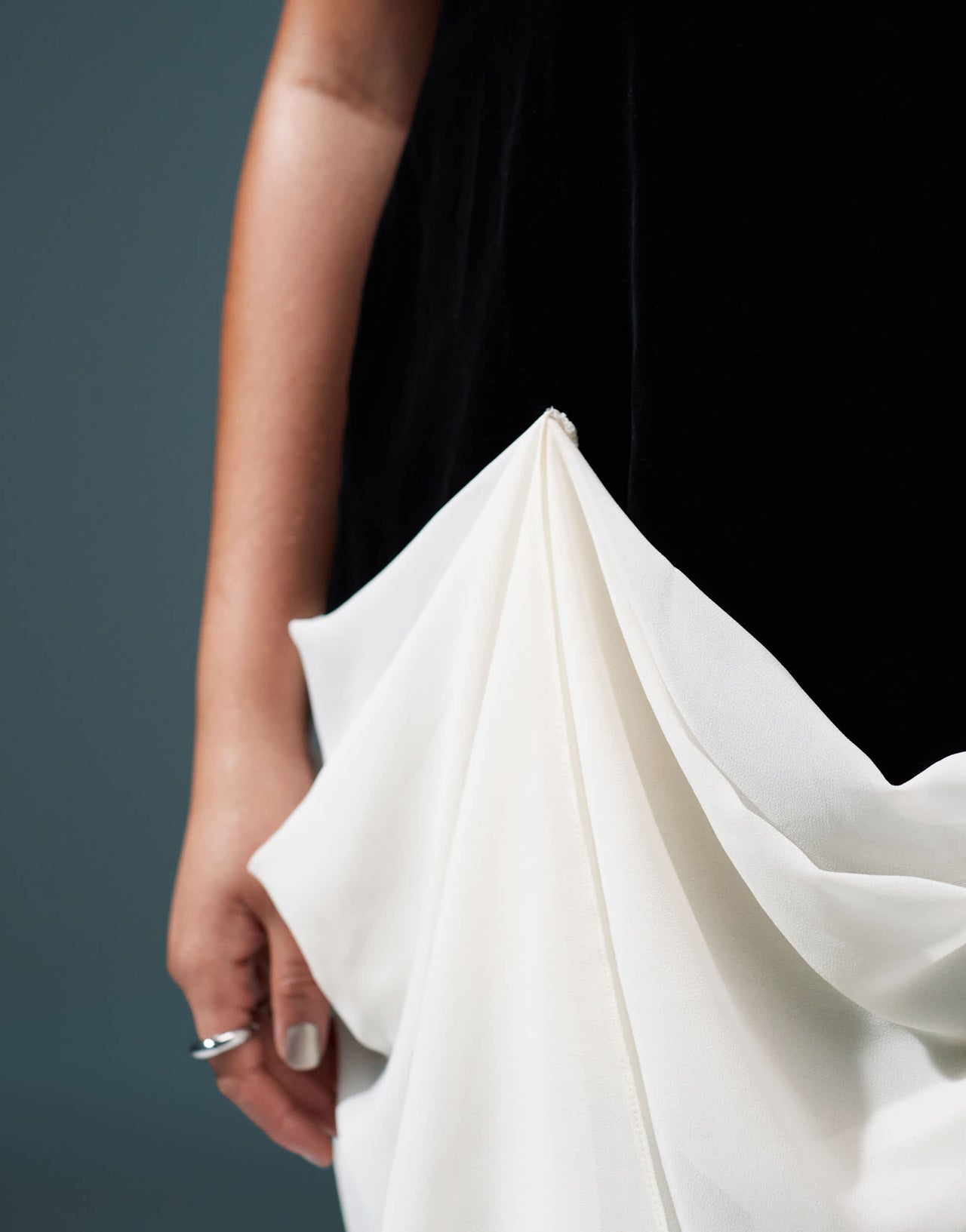 ASOS DESIGN Curve structured velvet mini dress with contrast draped chiffon skirt in black