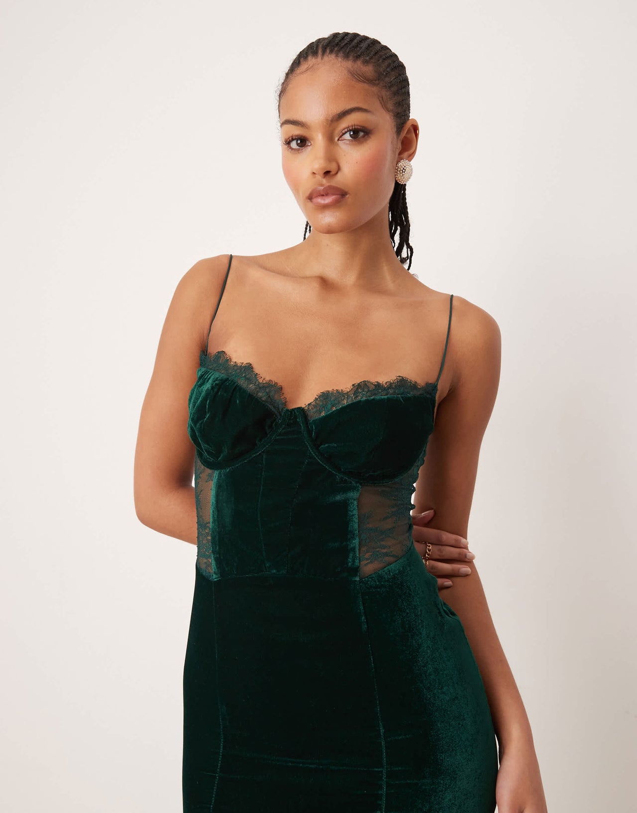 ASOS DESIGN Tall velvet corset midi dress with lace insert in deep teal