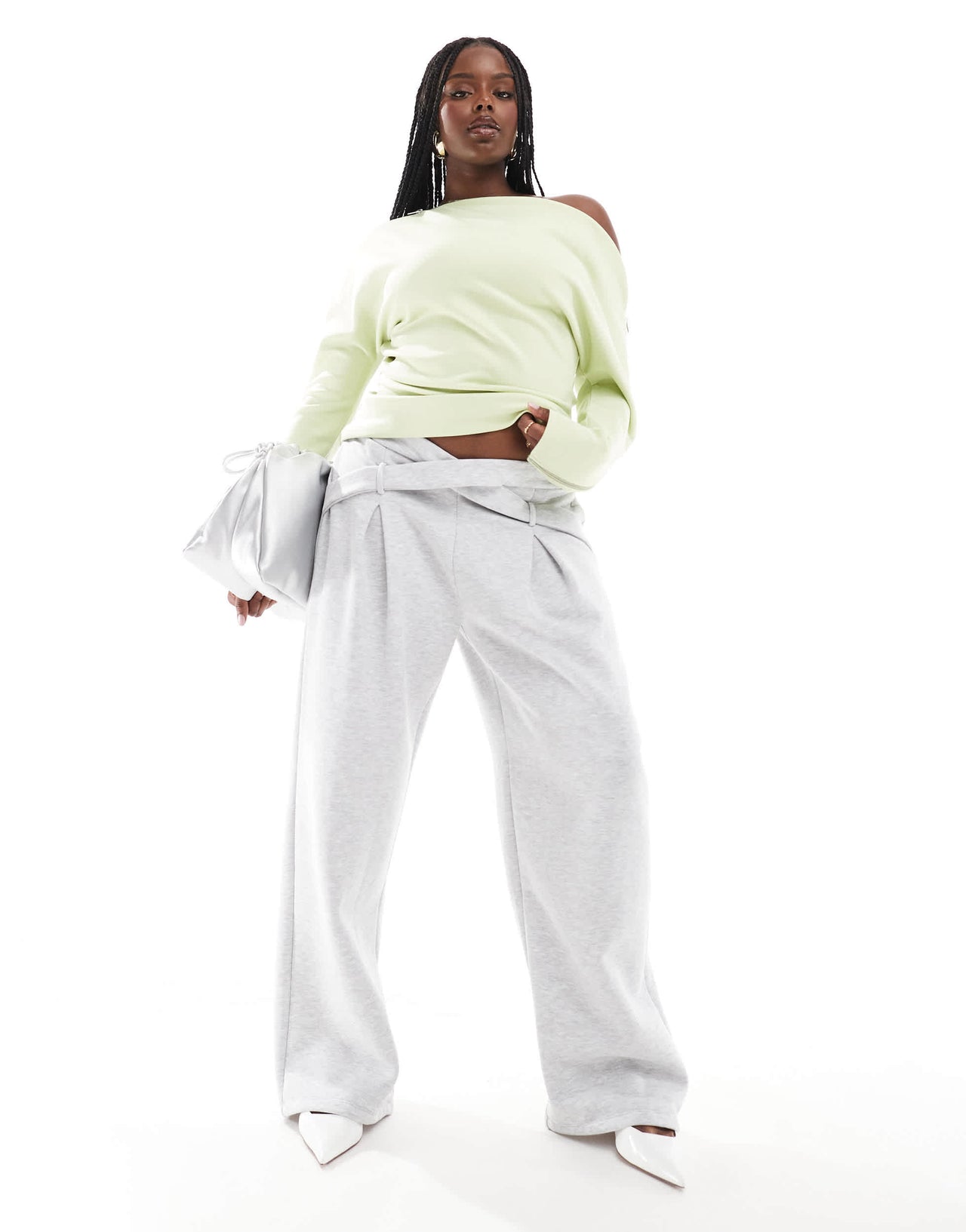 ASOS DESIGN Curve tailored crossover wide leg jogger in grey