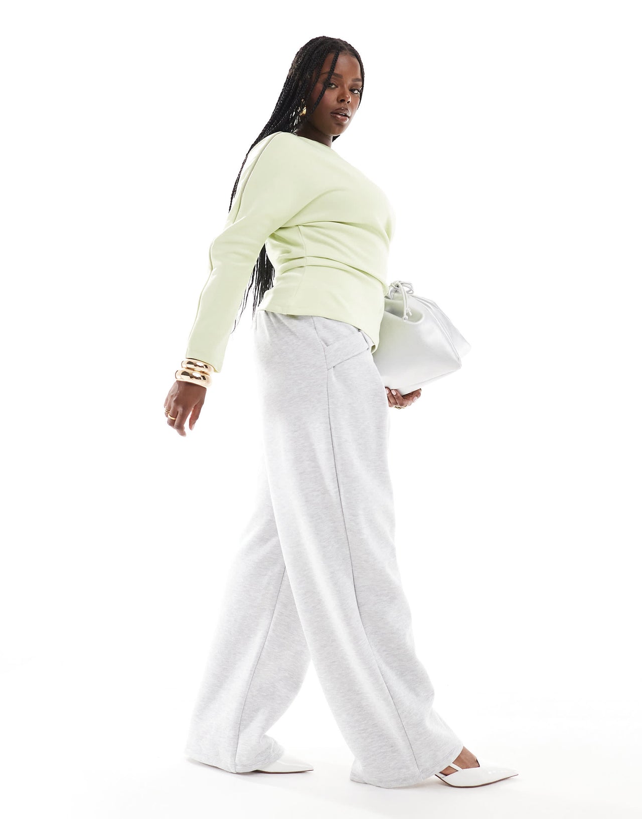 ASOS DESIGN Curve tailored crossover wide leg jogger in grey