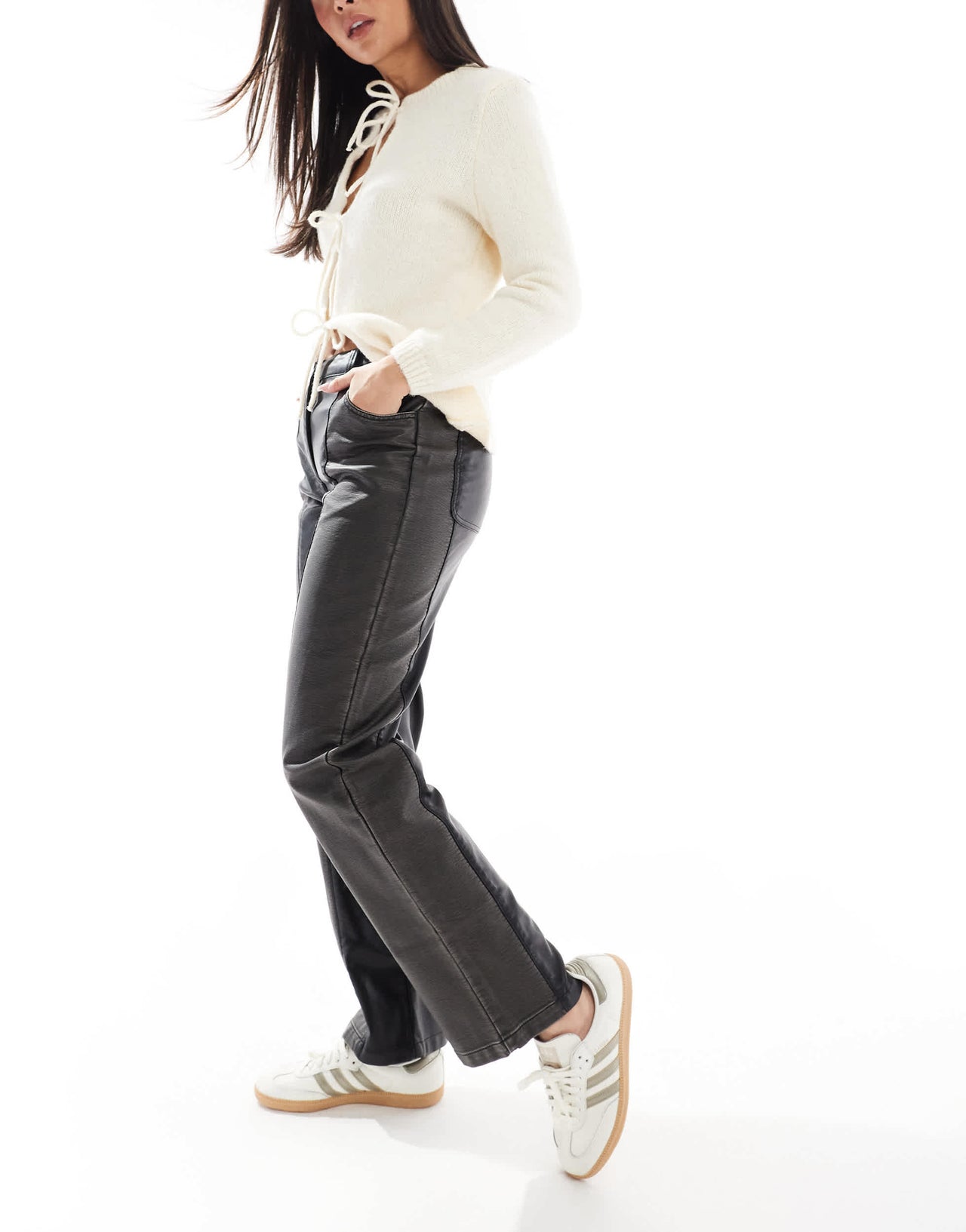 ASOS DESIGN panelled faux leather trouser in black