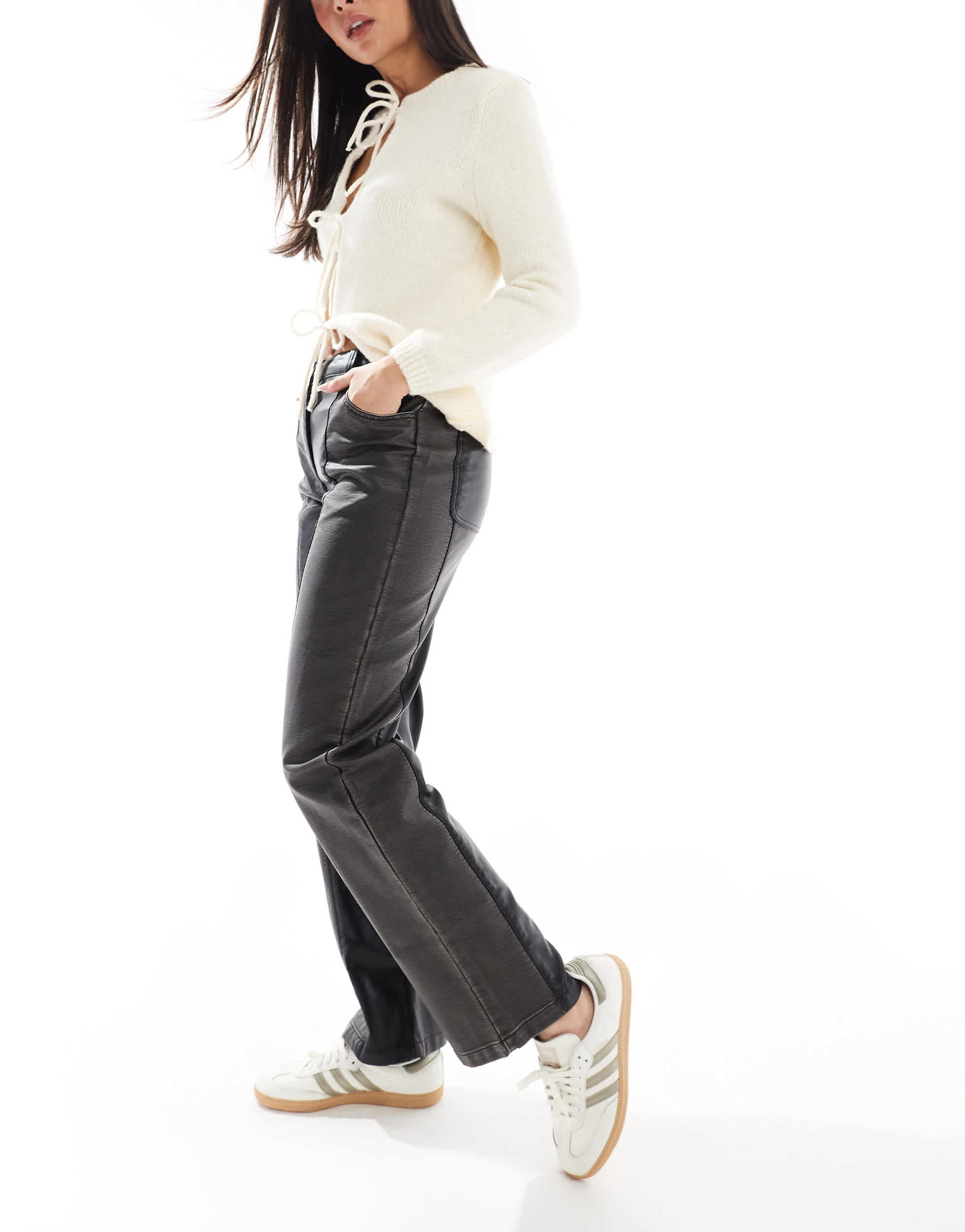 ASOS DESIGN panelled faux leather trouser in black