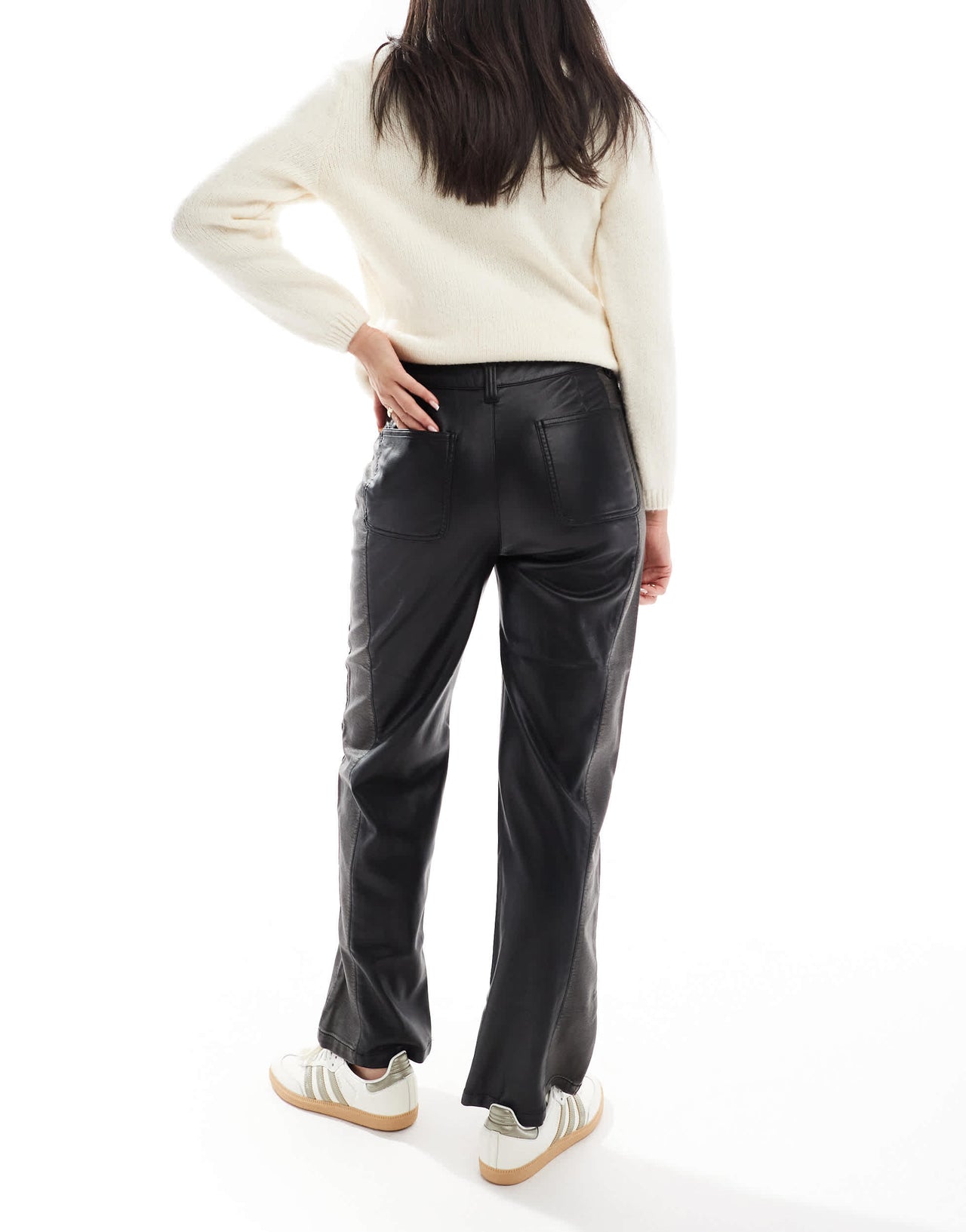 ASOS DESIGN panelled faux leather trouser in black
