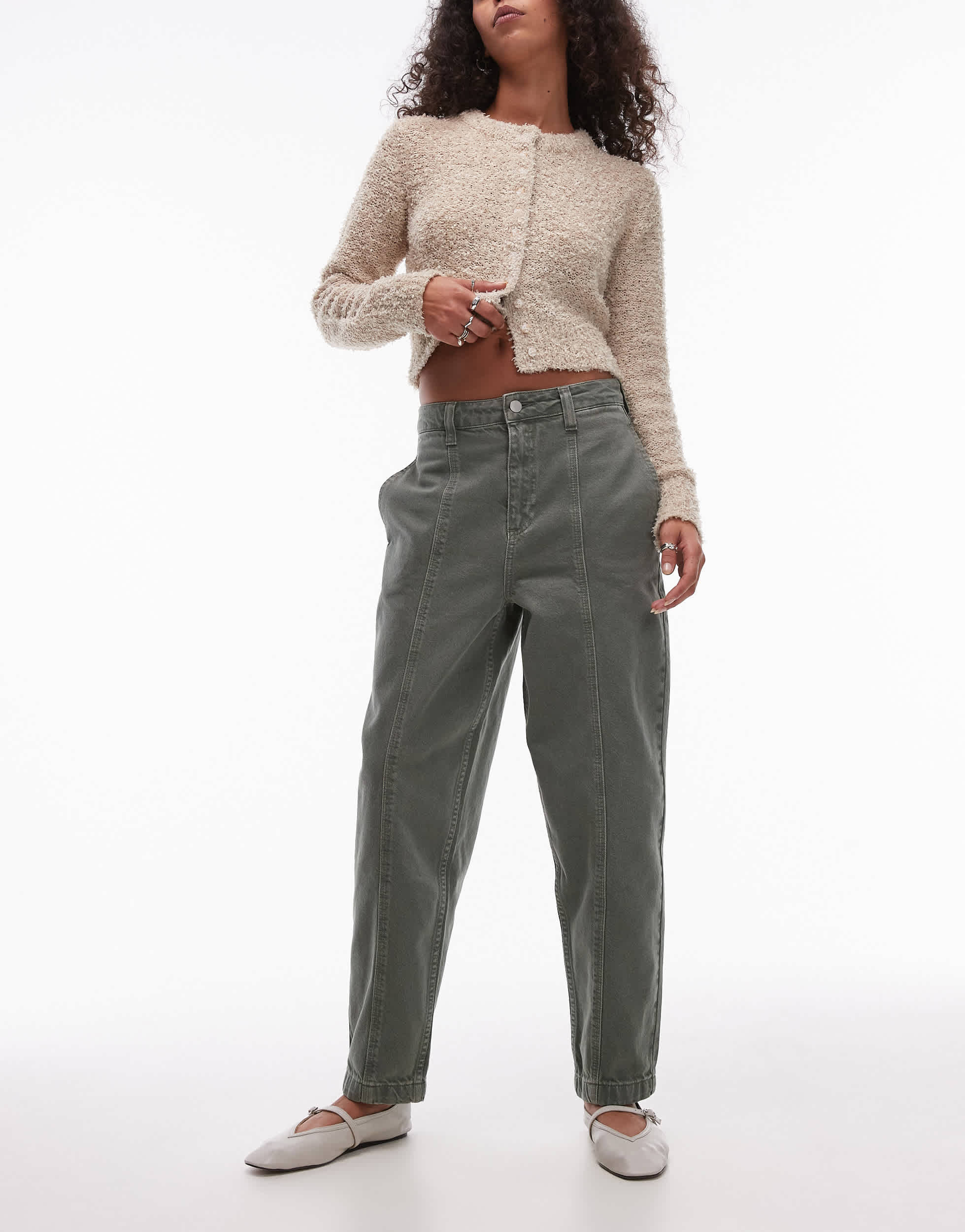 Topshop seamed straight leg trouser in khaki
