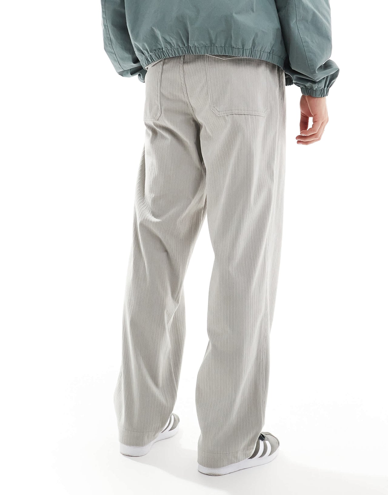 ASOS DESIGN baggy cord trouser with front pleats in grey