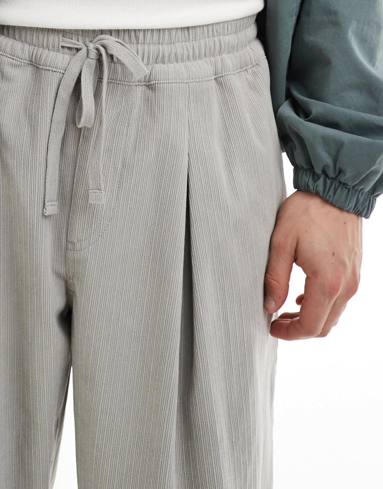ASOS DESIGN baggy cord trouser with front pleats in grey