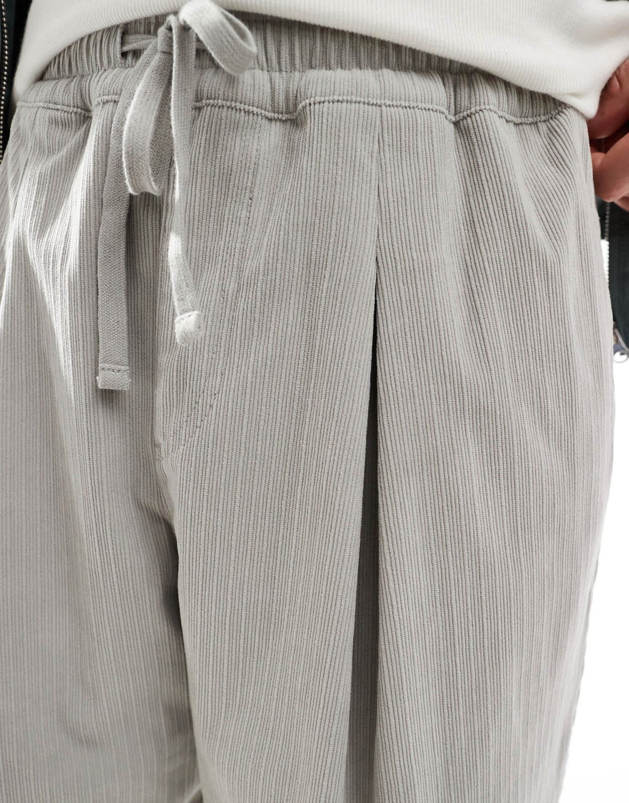 ASOS DESIGN baggy cord trouser with front pleats in grey