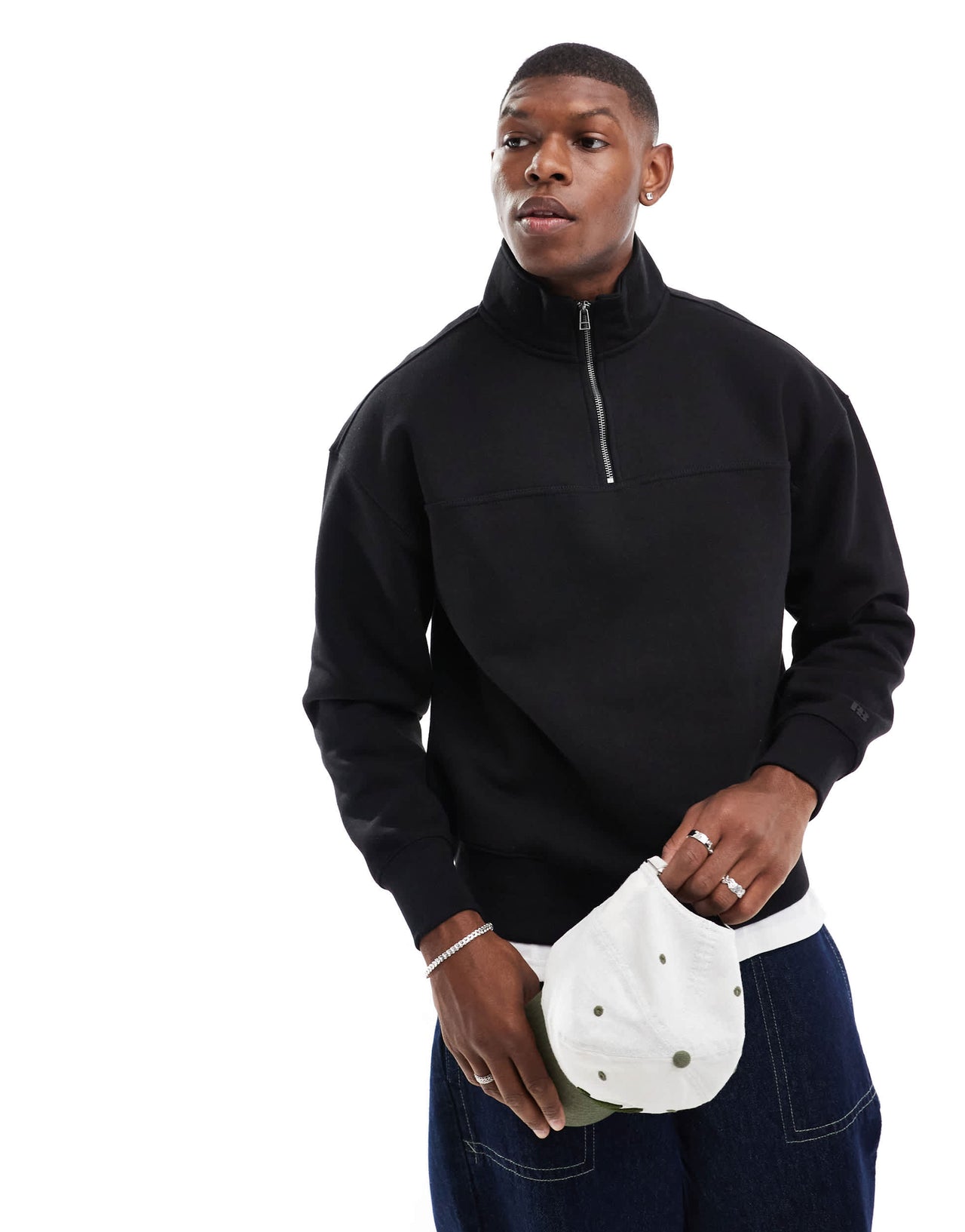 Pull&bear zip sweatshirt in black