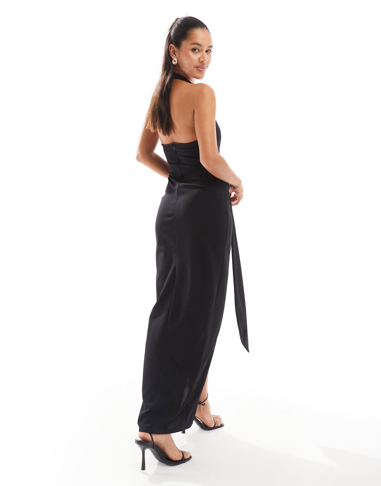 TFNC crepe square neck maxi dress with drape waist in black