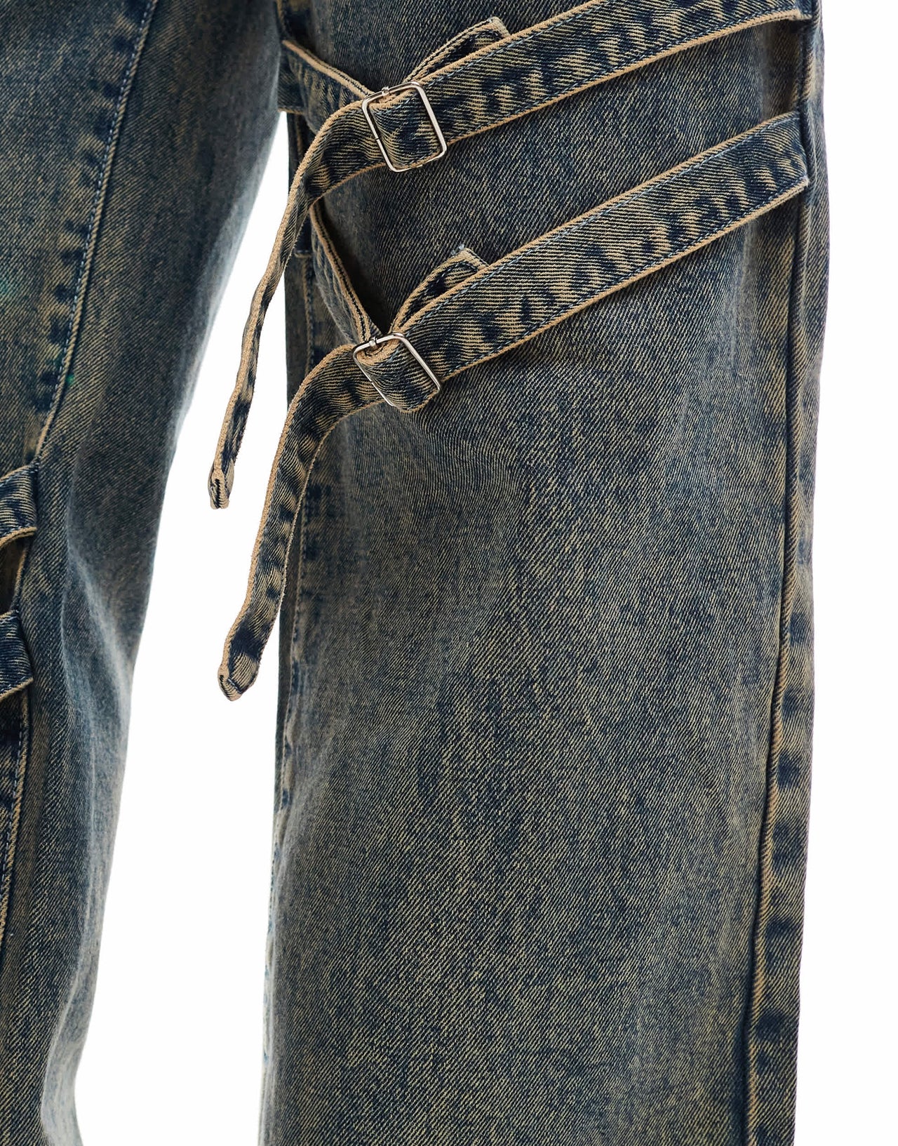 Liquor N Poker textured stacked jean co-ord in stone wash