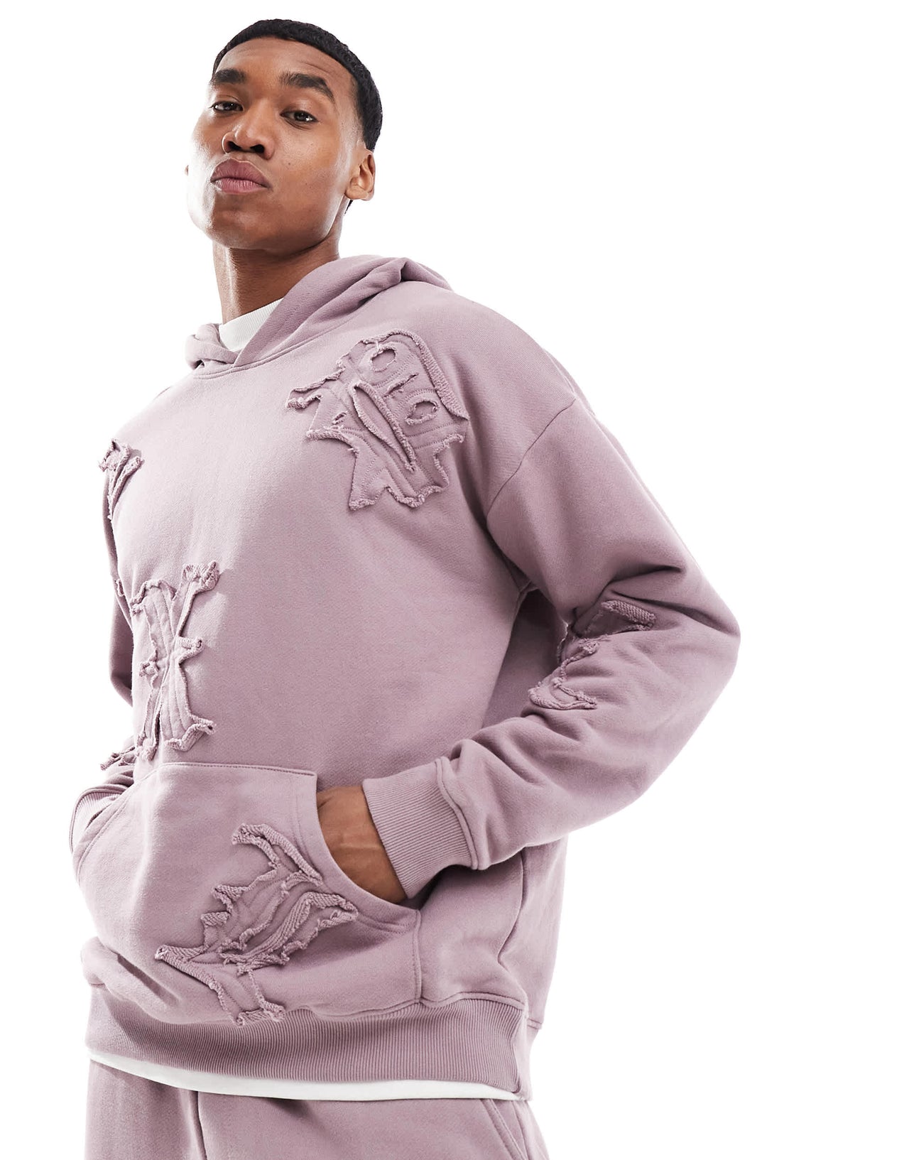 Liquor N Poker allover motif hoodie co-ord in berry mix