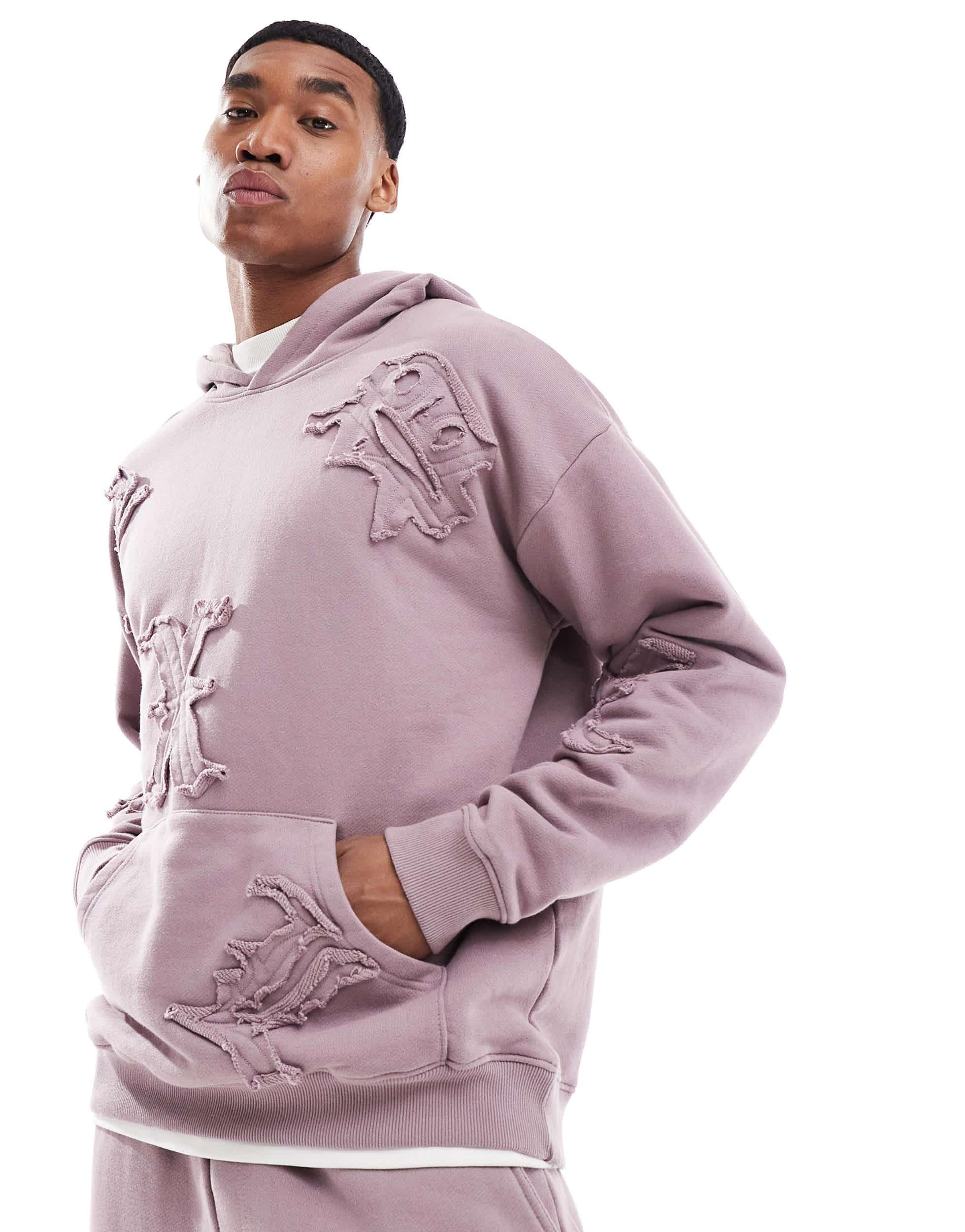 Liquor N Poker allover motif hoodie co-ord in berry mix