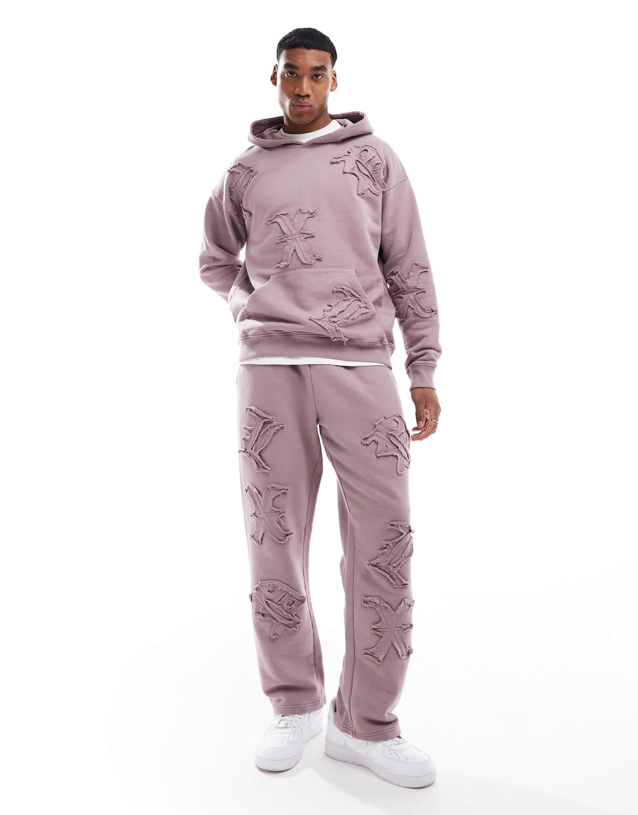 Liquor N Poker allover motif hoodie co-ord in berry mix