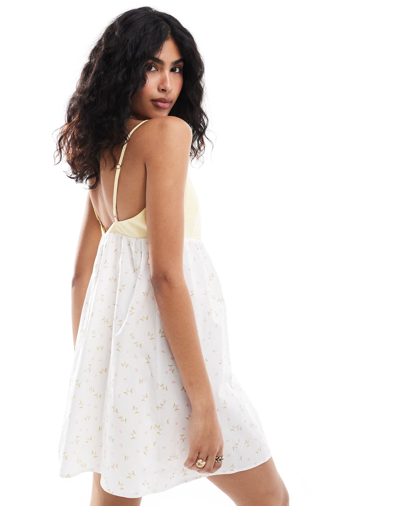 ASOS DESIGN poplin mini slip dress in contrast lemon ditsy print