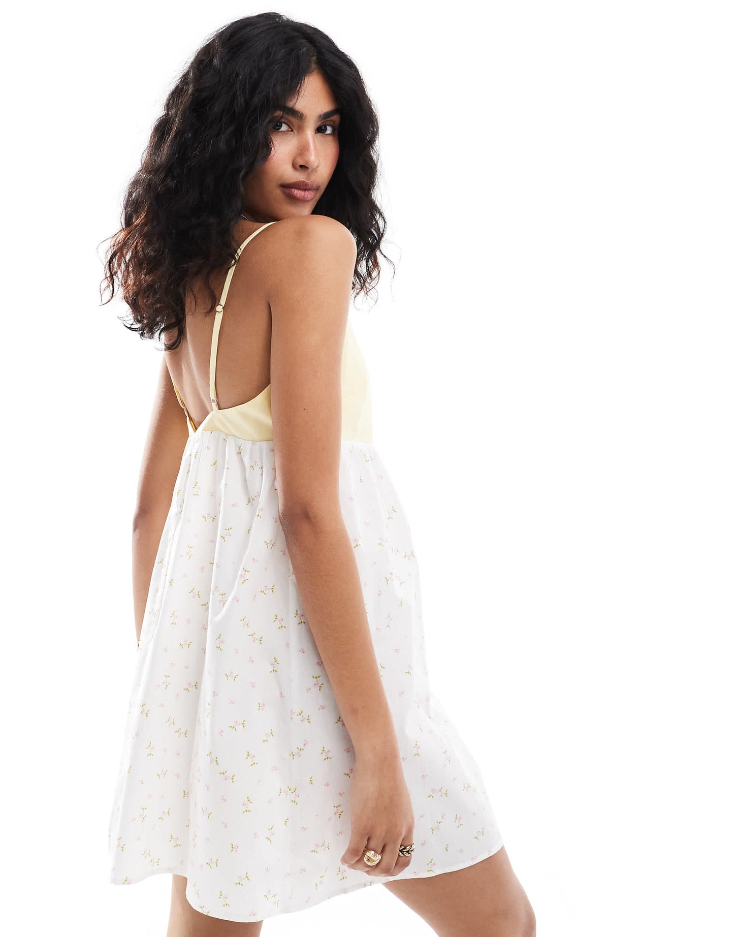 ASOS DESIGN poplin mini slip dress in contrast lemon ditsy print