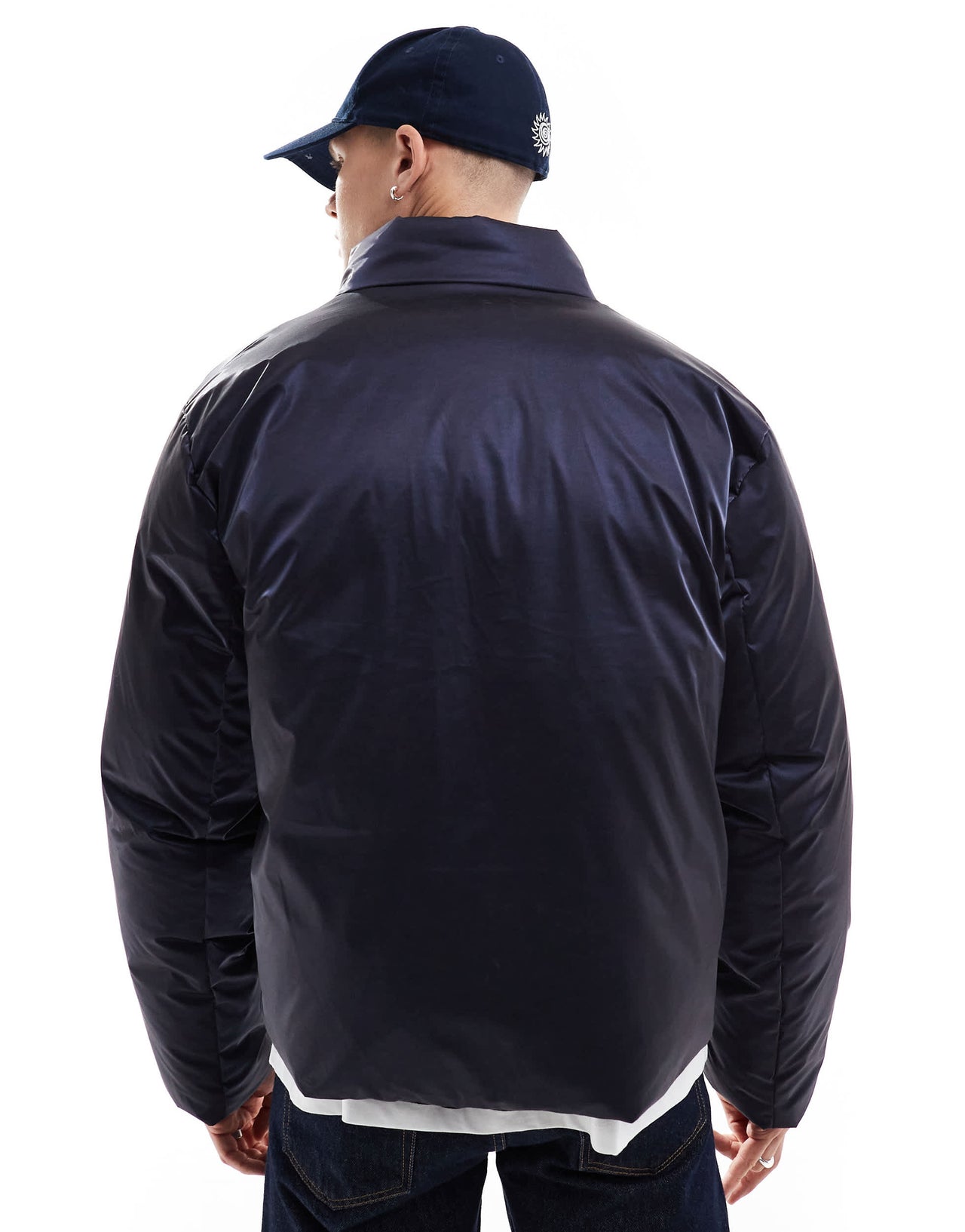 ASOS DESIGN oversized high shine puffer jacket in navy