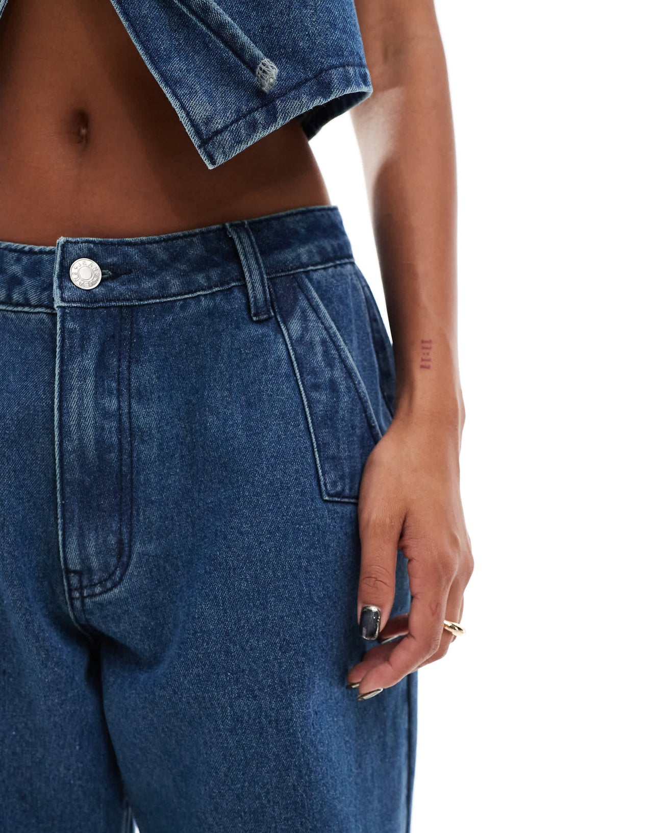 Aria Cove denim wide leg jeans co-ord in mid blue