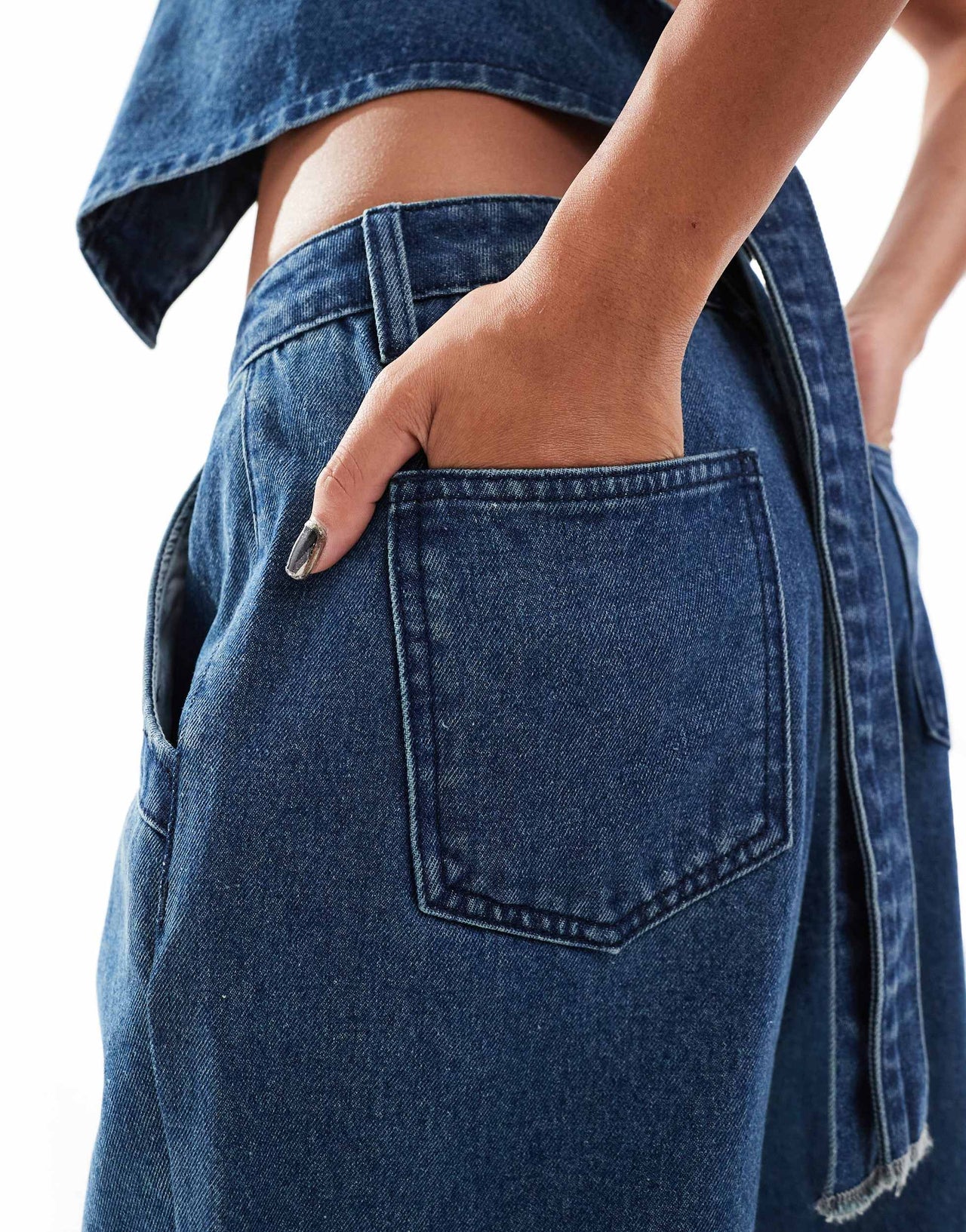 Aria Cove denim wide leg jeans co-ord in mid blue