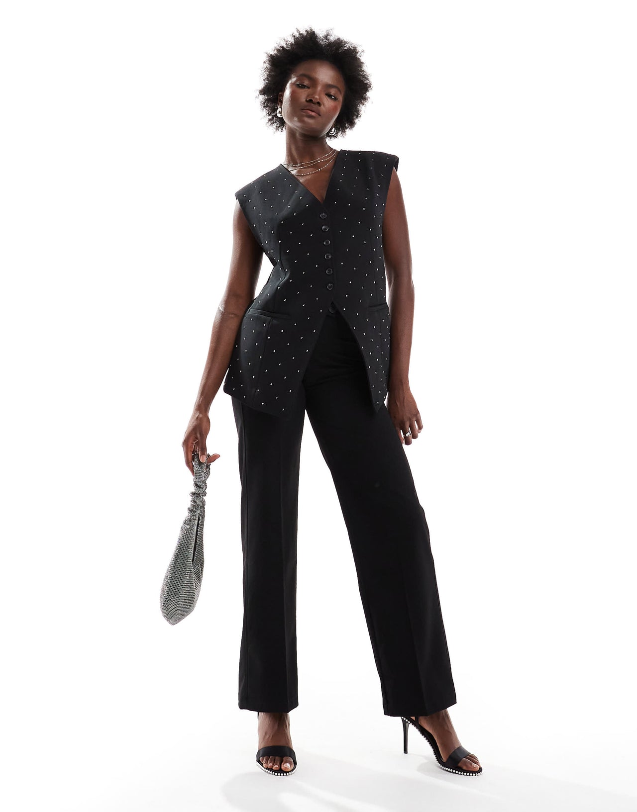 ASOS DESIGN exaggerated shoulder hotfix waistcoat in black