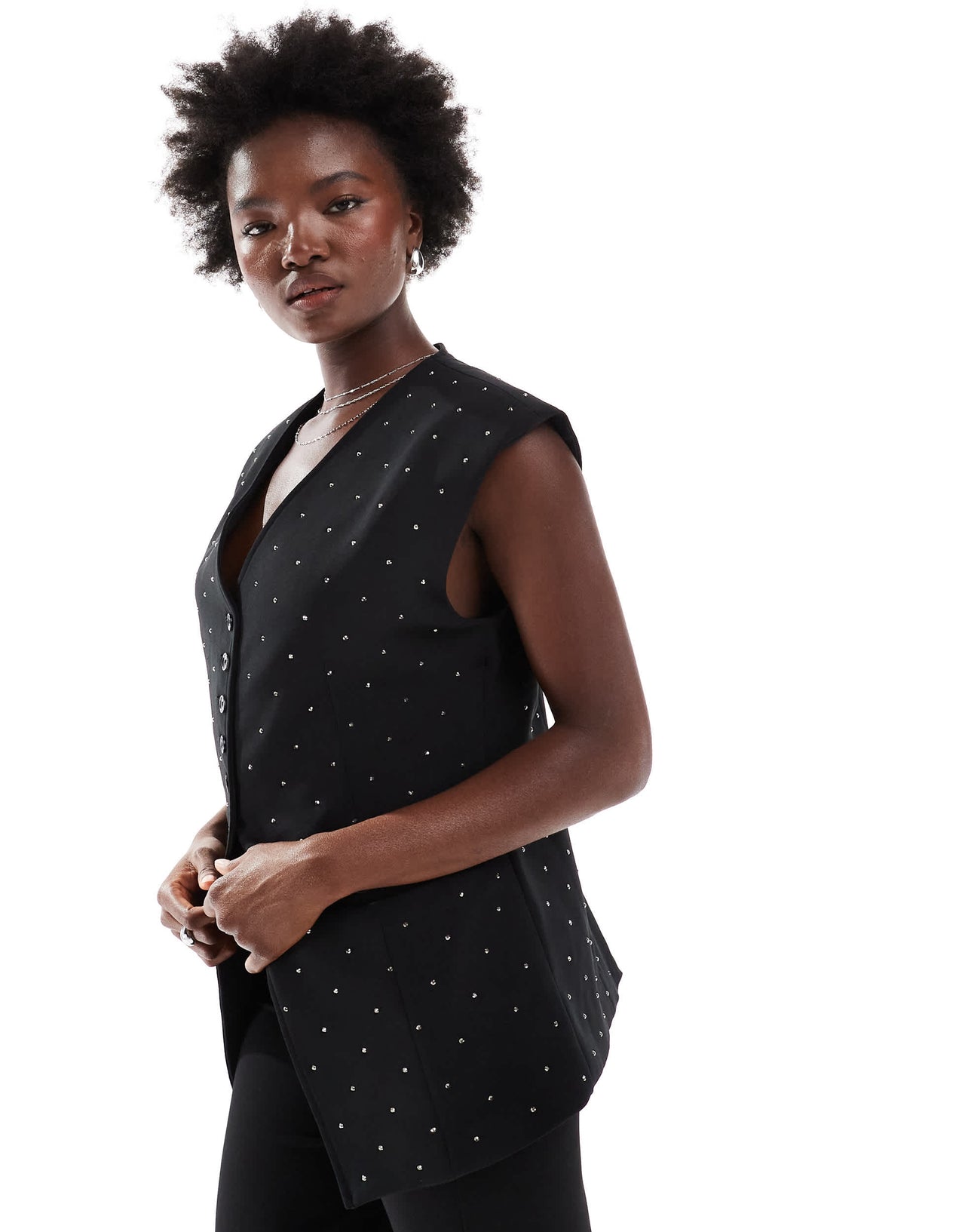 ASOS DESIGN exaggerated shoulder hotfix waistcoat in black