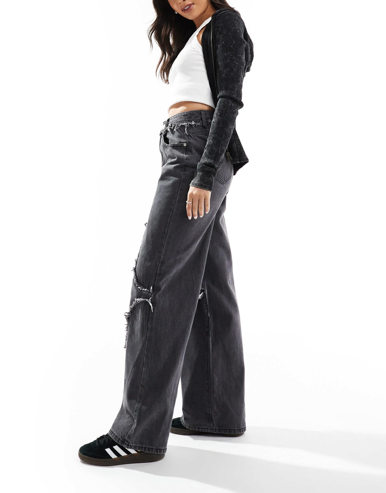 Liquor N Poker rapture baggy fit rip & repair stitch jeans in grey wash