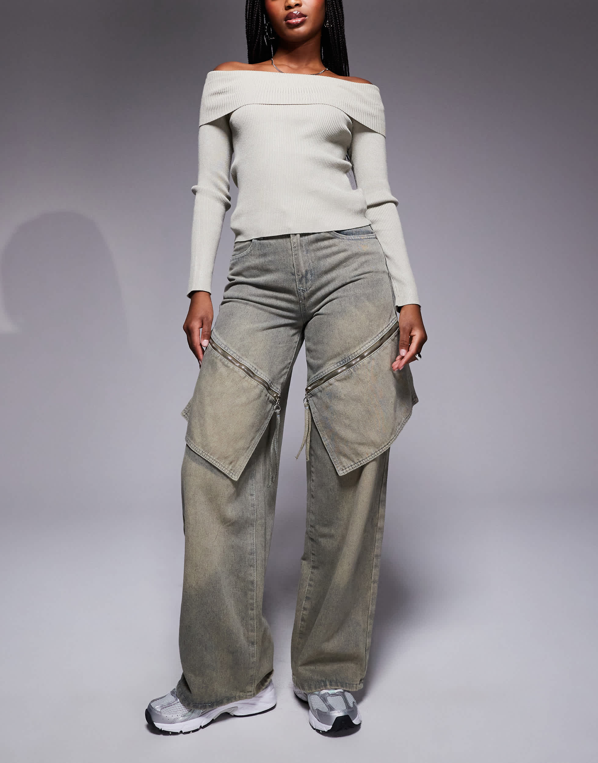 Liquor N Poker baggy fit jeans with oversized pockets in tan