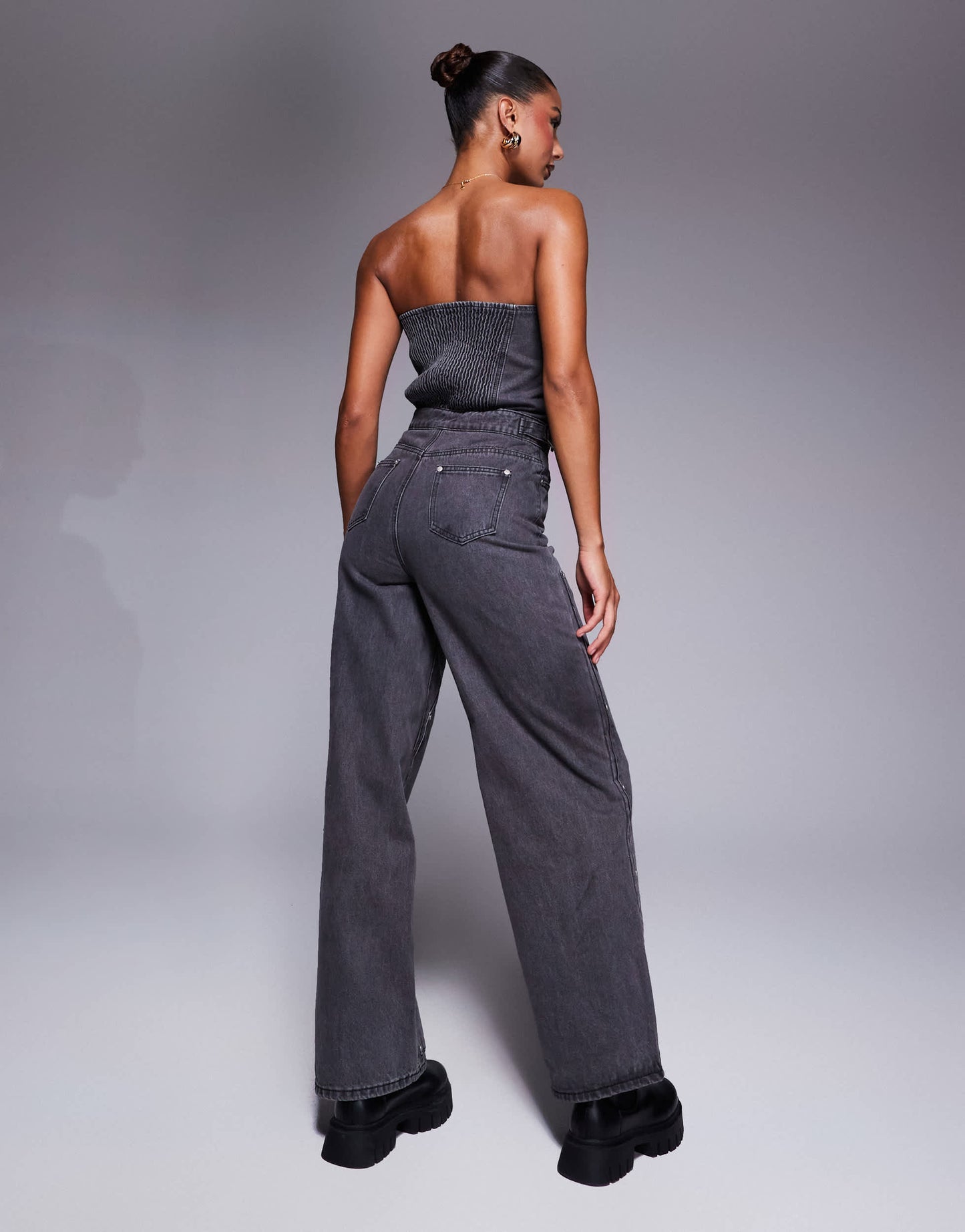 Liquor N Poker bandeau utility jumpsuit with carpenter detail in black wash