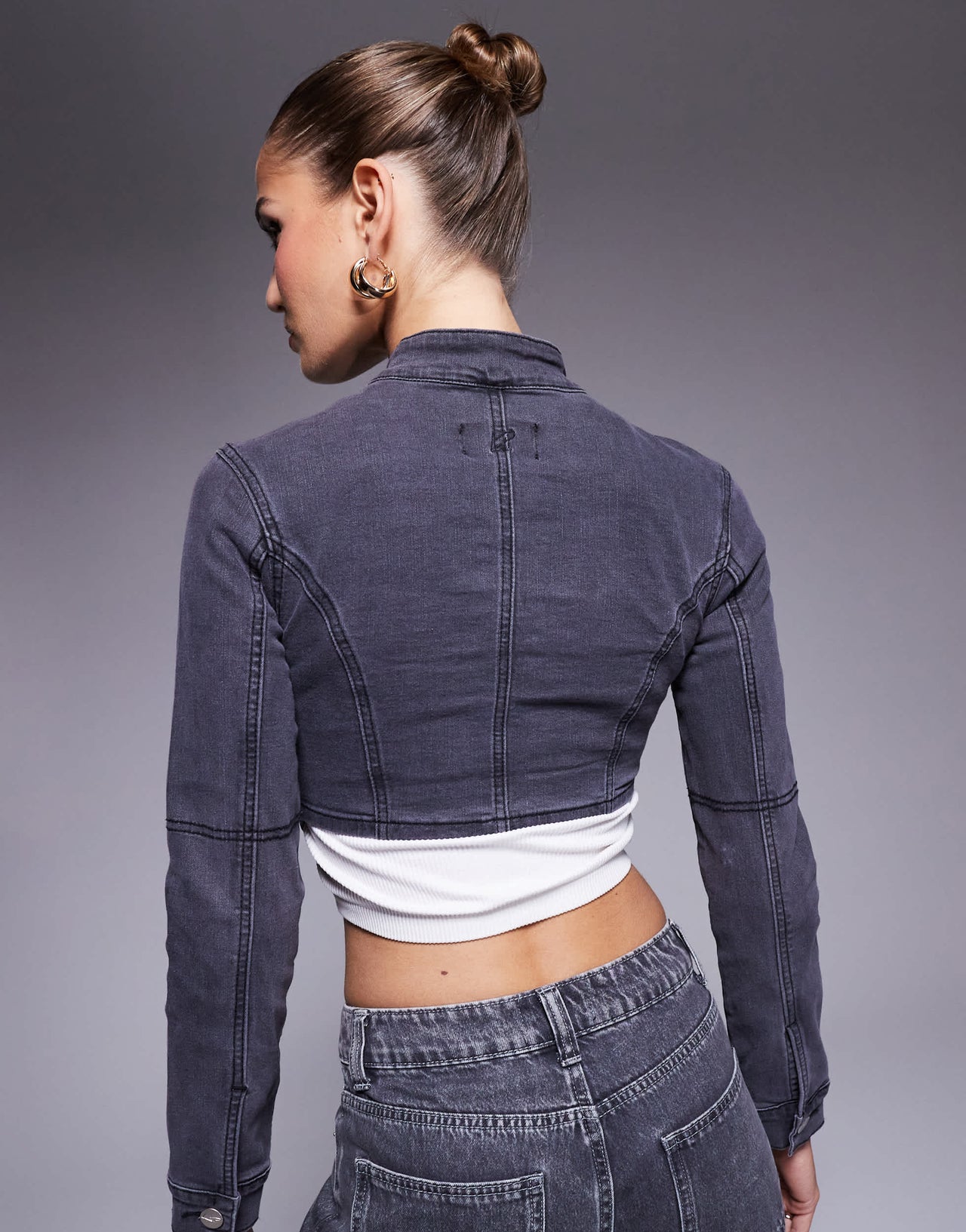 Liquor N Poker zip detail rip & repair stitch jacket in grey wash