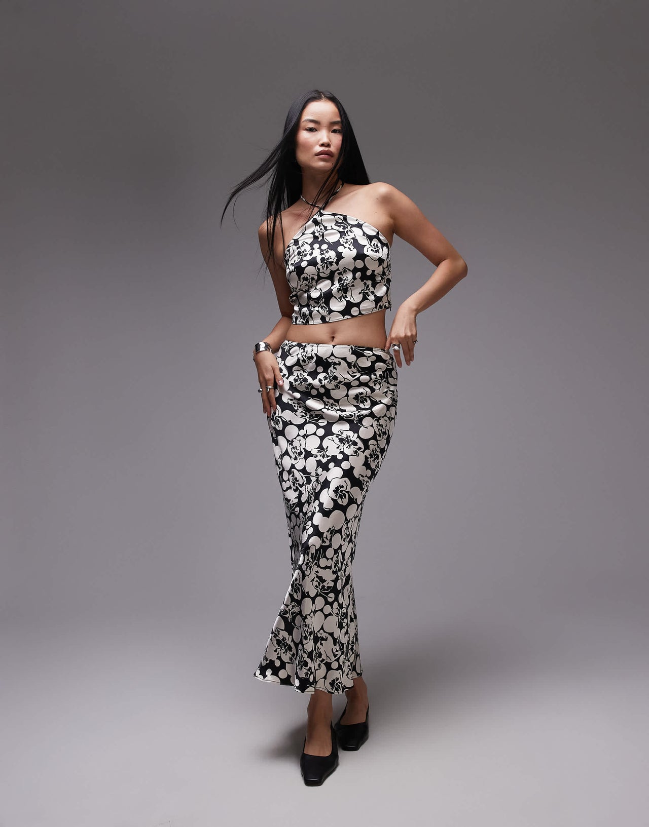 Topshop co-ord halter top in mono floral