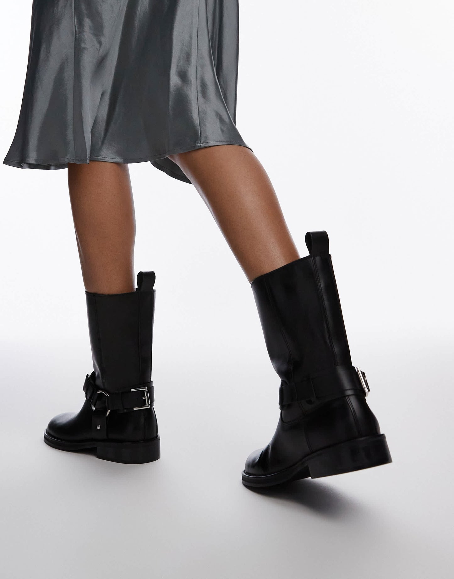 Topshop Leam premium leather biker boots in black