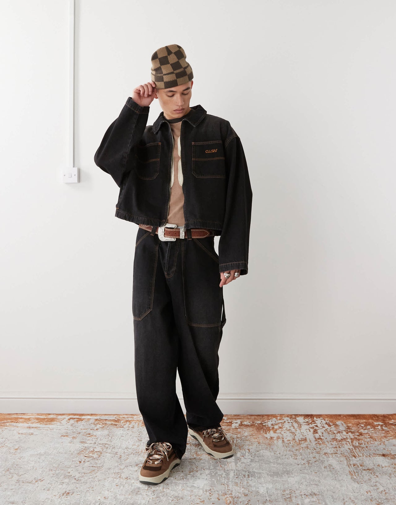 COLLUSION zip through denim jacket in black co-ord