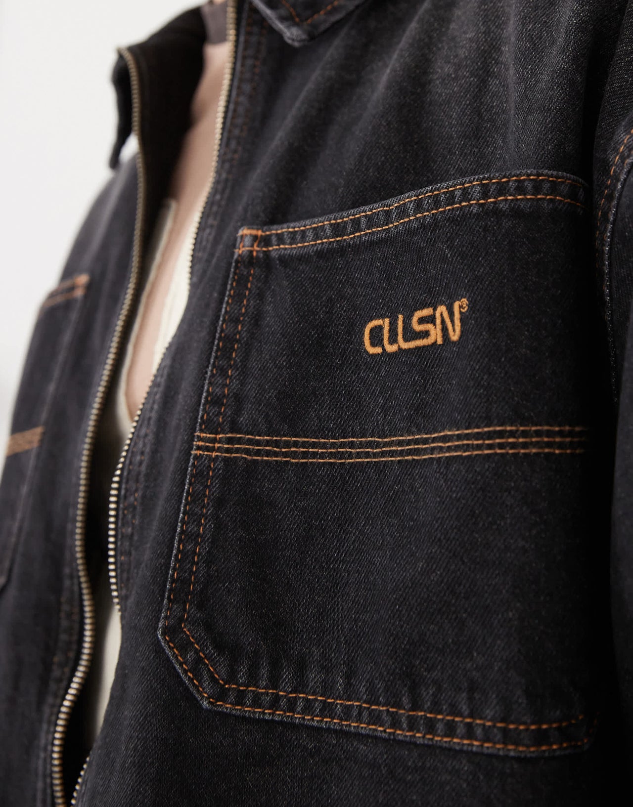 COLLUSION zip through denim jacket in black co-ord