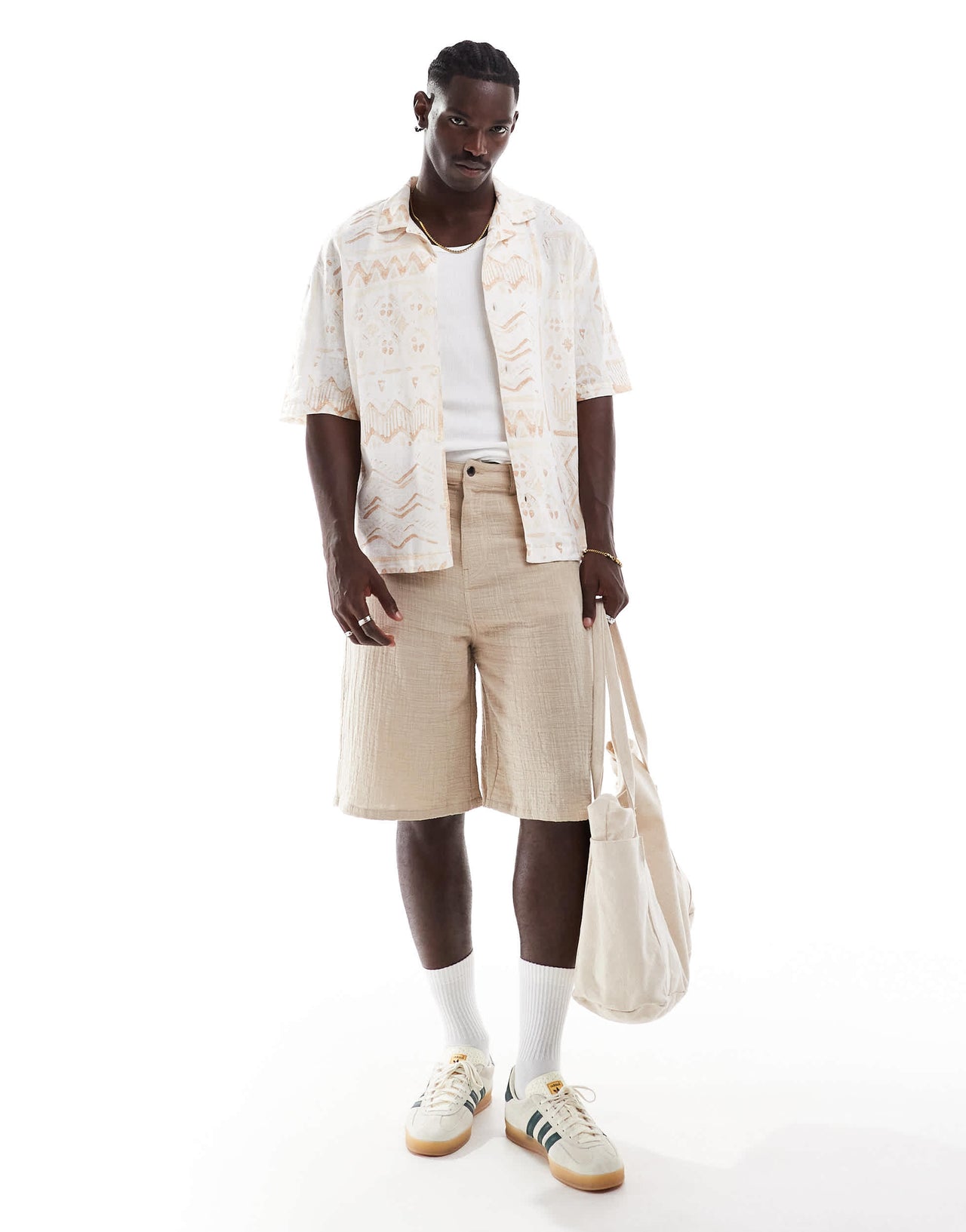 Pull&bear geometric aztec print shirt in tan