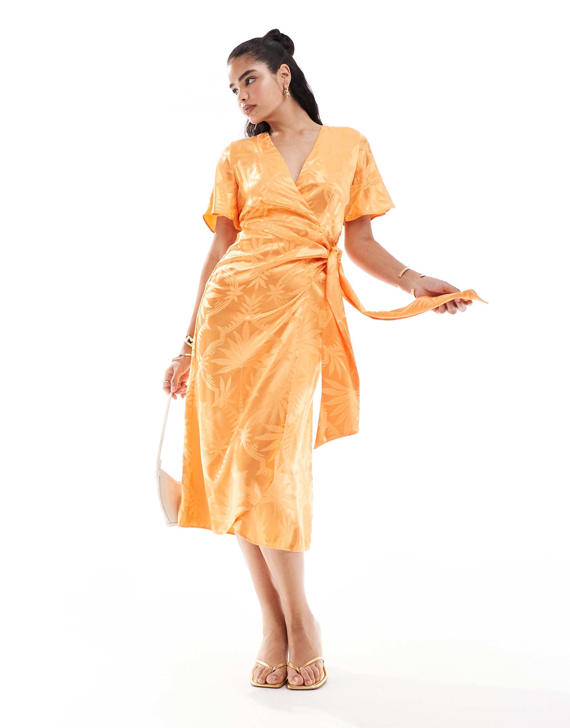 Never Fully Dressed embossed satin midi dress in orange