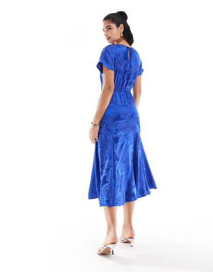 Never Fully Dressed satin midi dress in cobalt blue