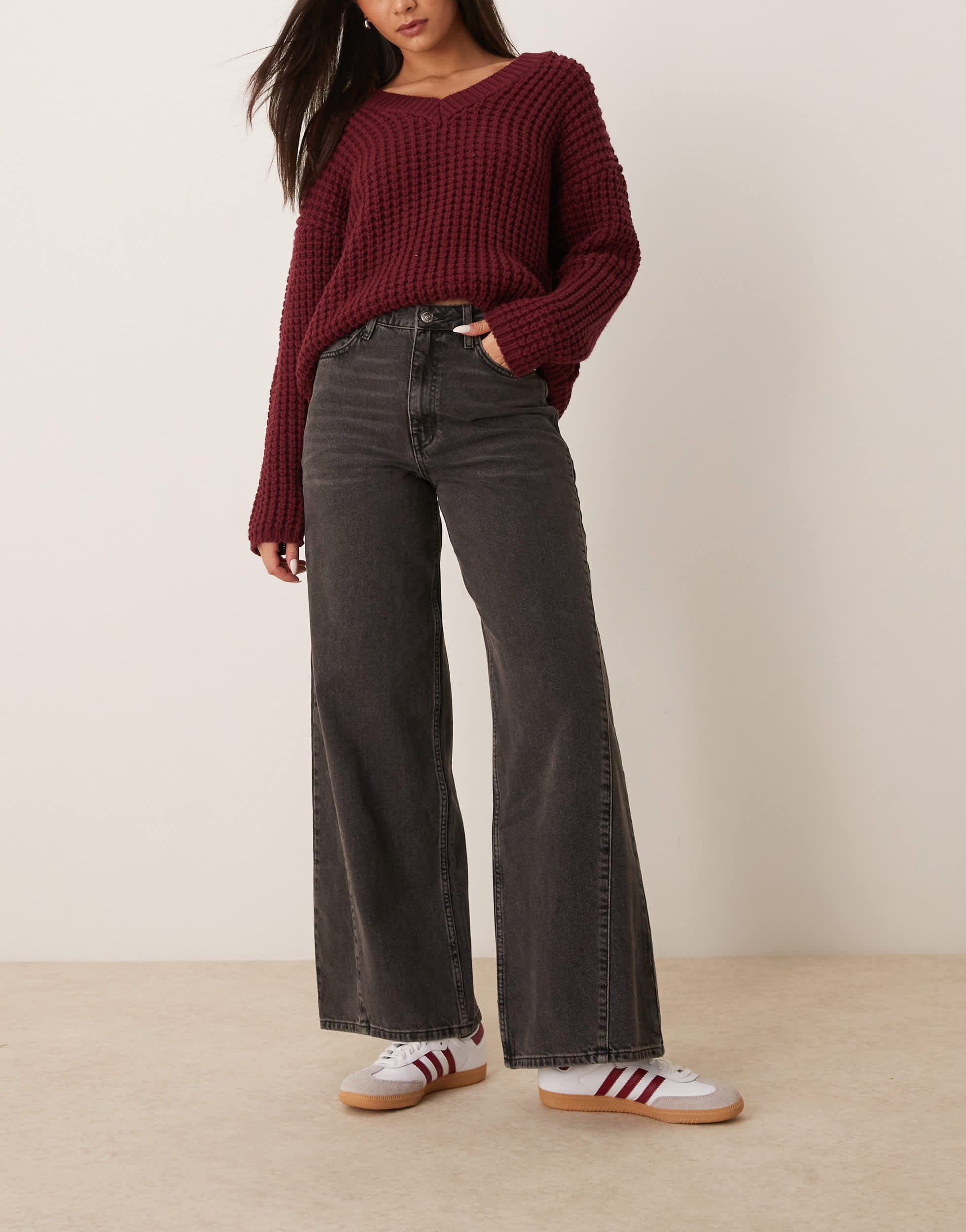 Miss Selfridge wide leg jean in black wash