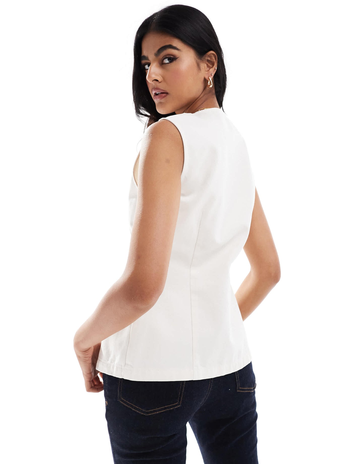 ASOS DESIGN denim longline waistcoat in ecru