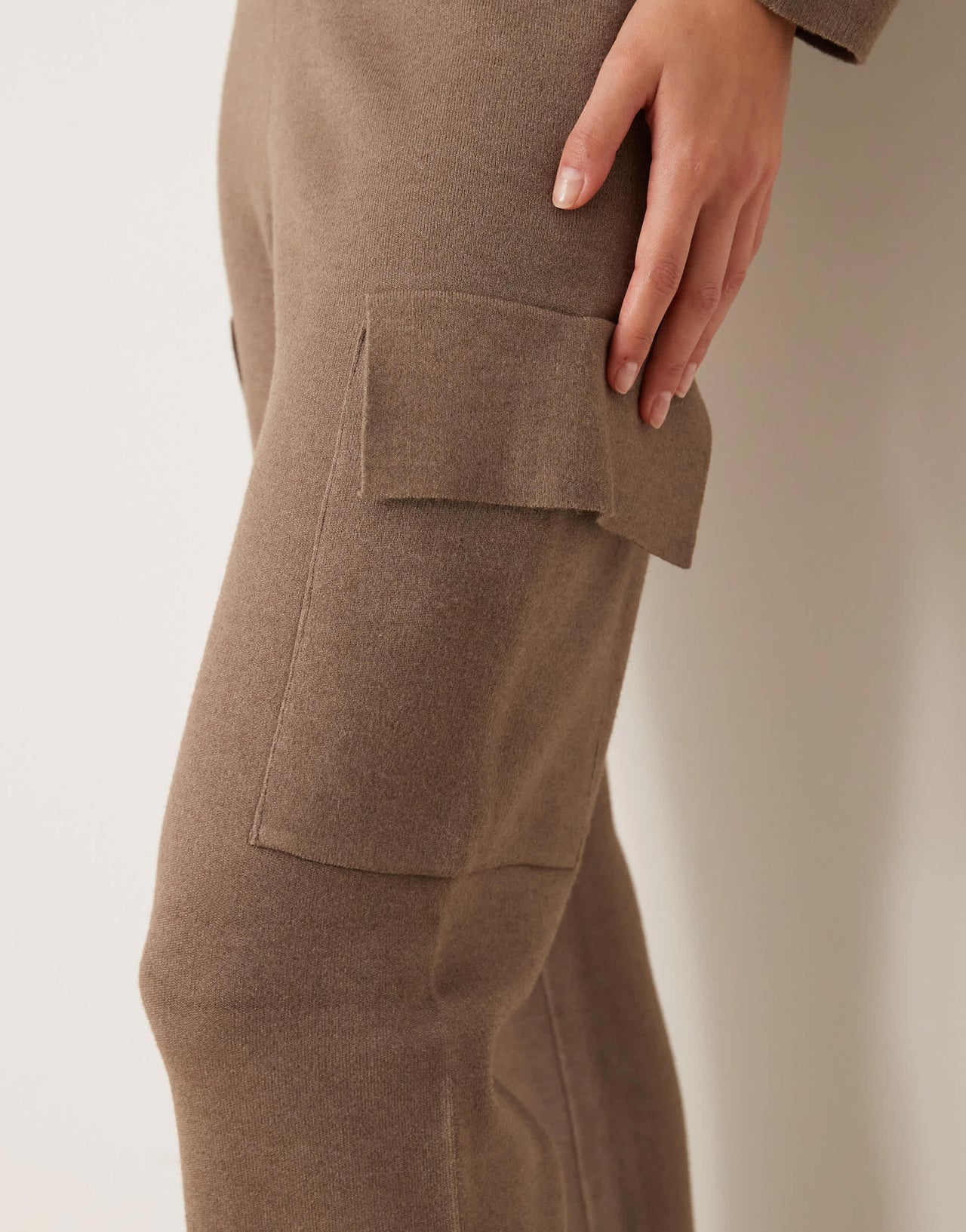 Vila premium structured knit trouser co-ord in taupe