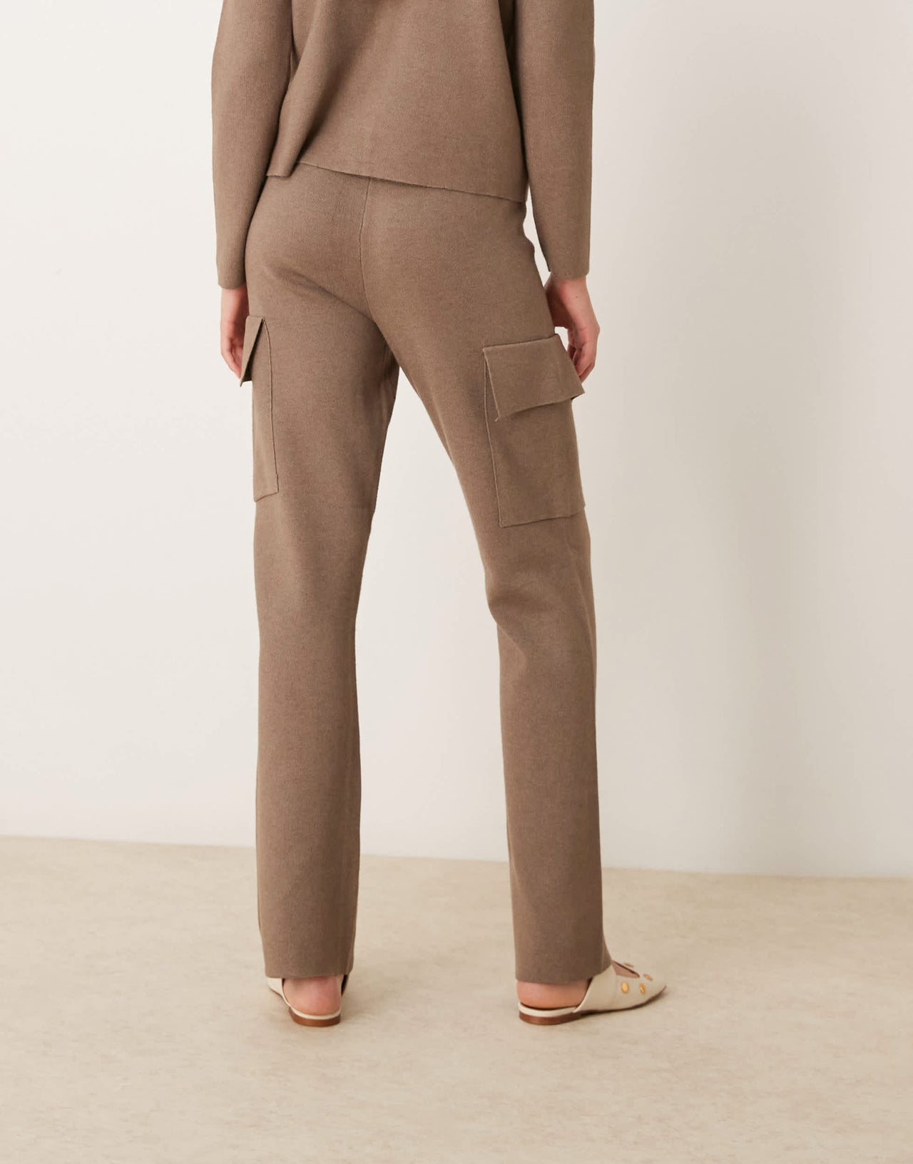 Vila premium structured knit trouser co-ord in taupe